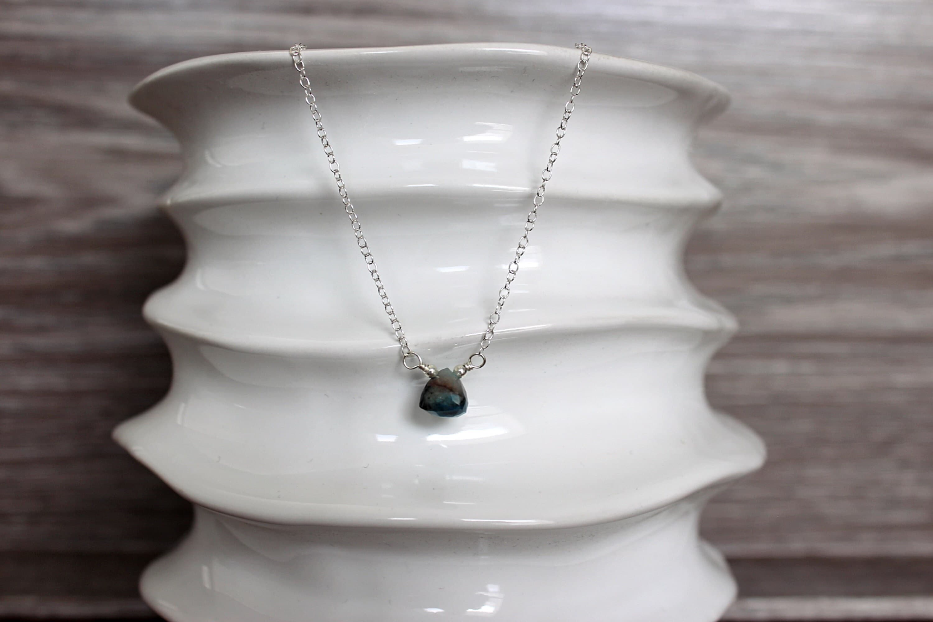 Faceted Chrysocolla Pyramid 16" Sterling Silver Necklace - image 3