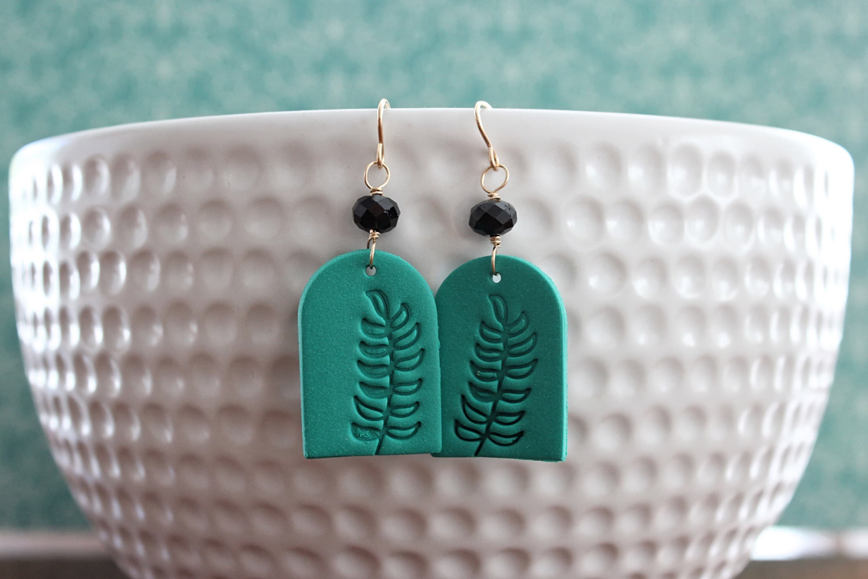 Black Prism Tourmaline & Jade Green Polymer Clay 14k Gold-Filled Earrings
