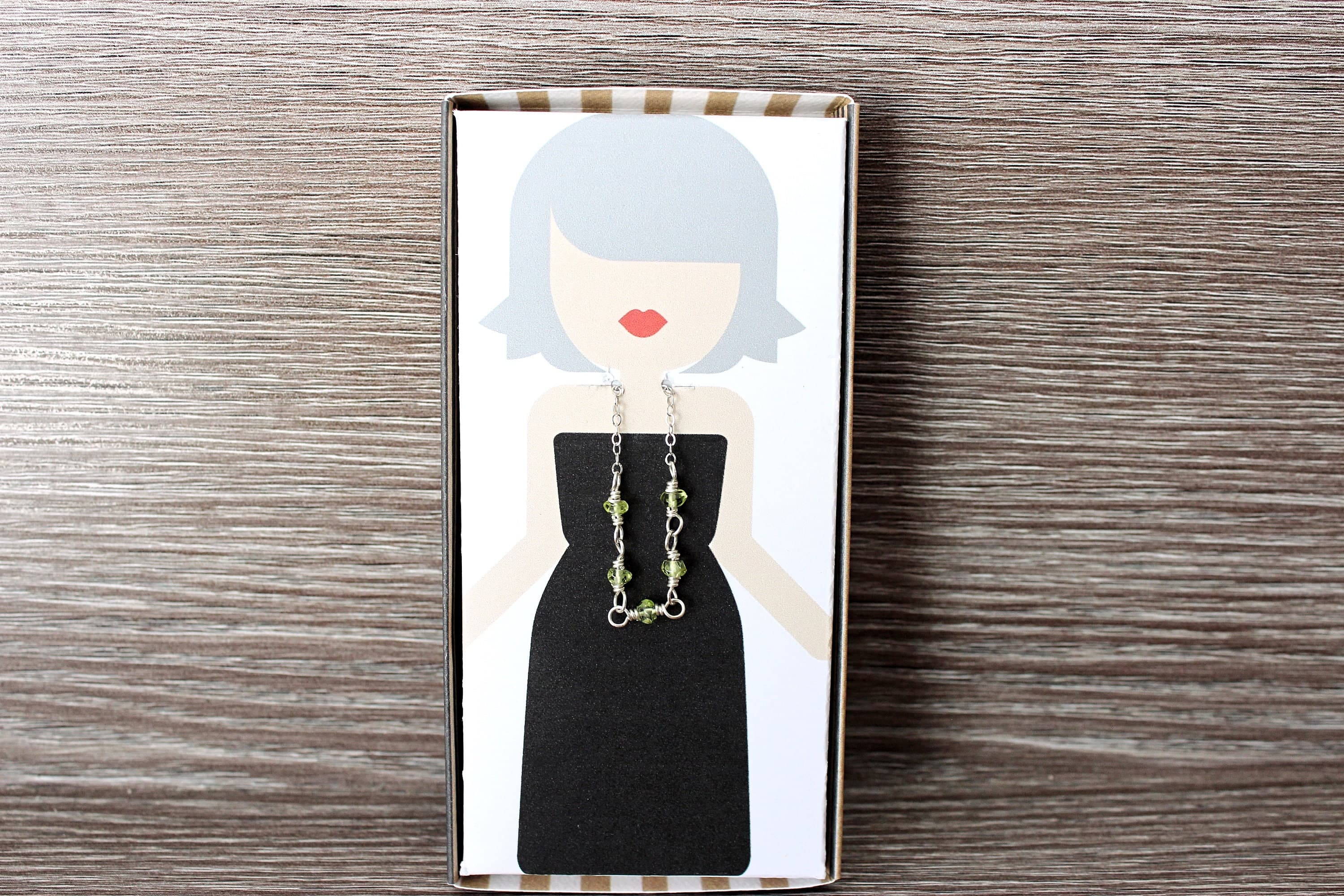 August Birthday Card with Peridot Birthstone 16" Sterling Silver Necklace
