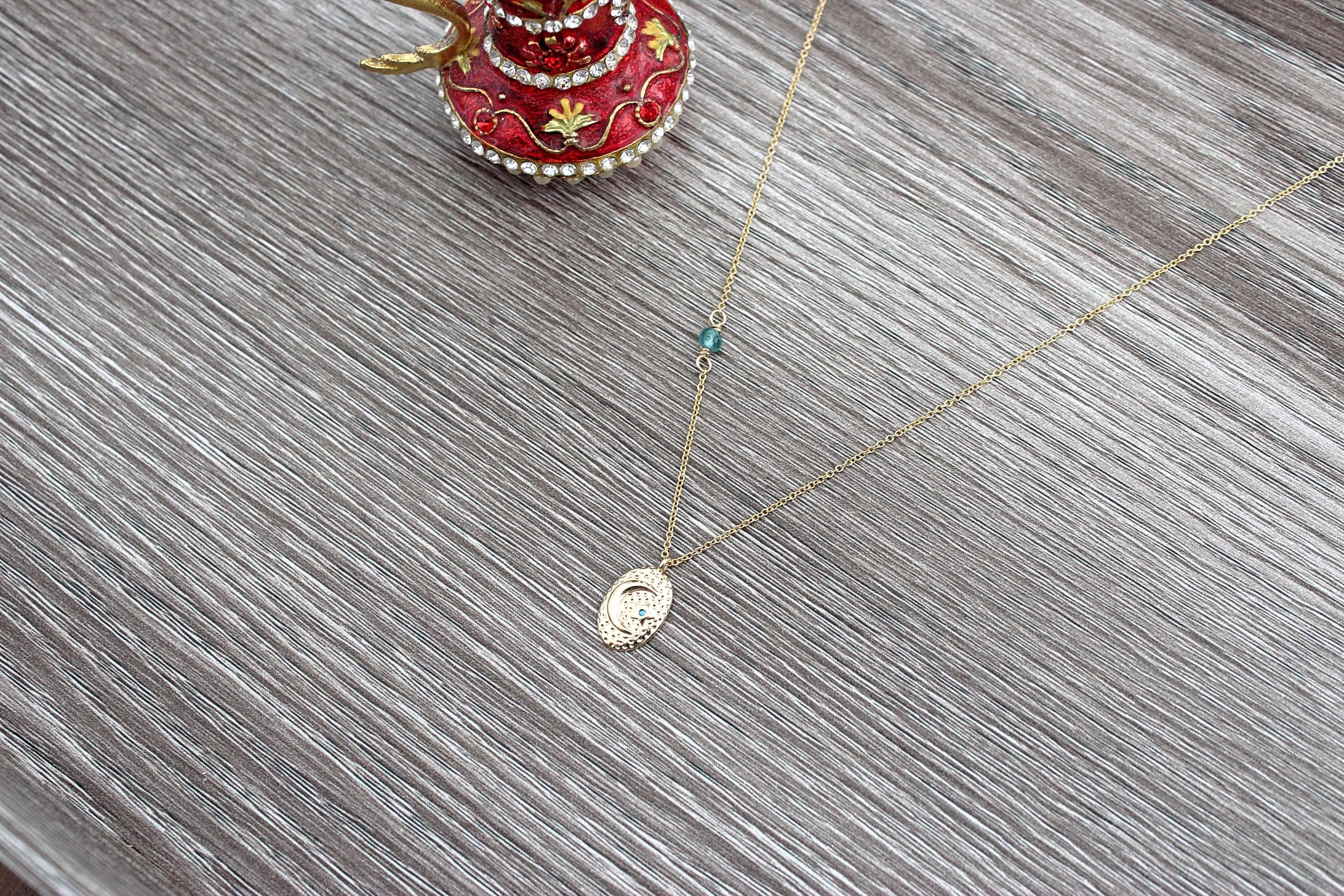 Crescent Moon & Star Charm Apatite 20-inch 14k Gold-Filled Necklace - image 3