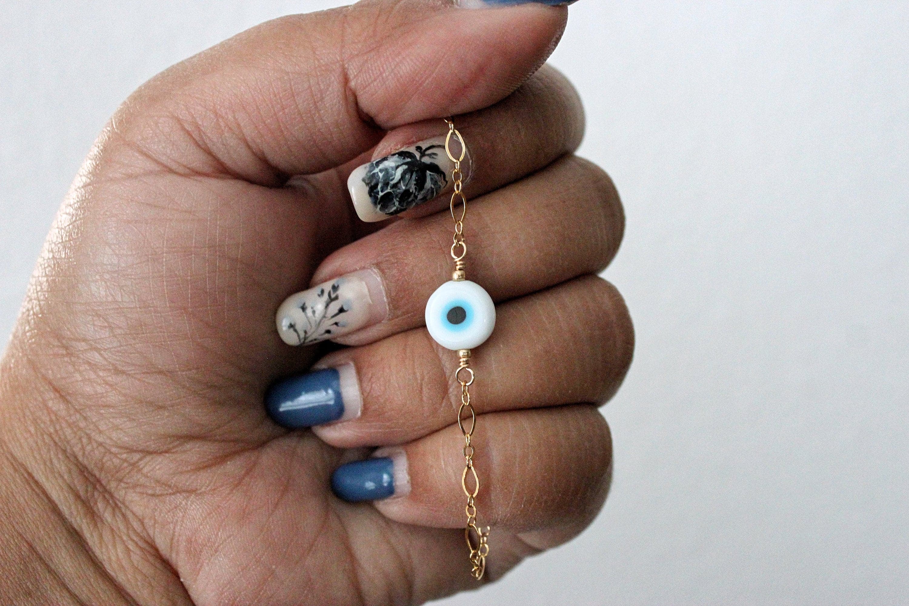 Child-Size White Evil Eye 6" 14k Gold-Filled Bracelet
