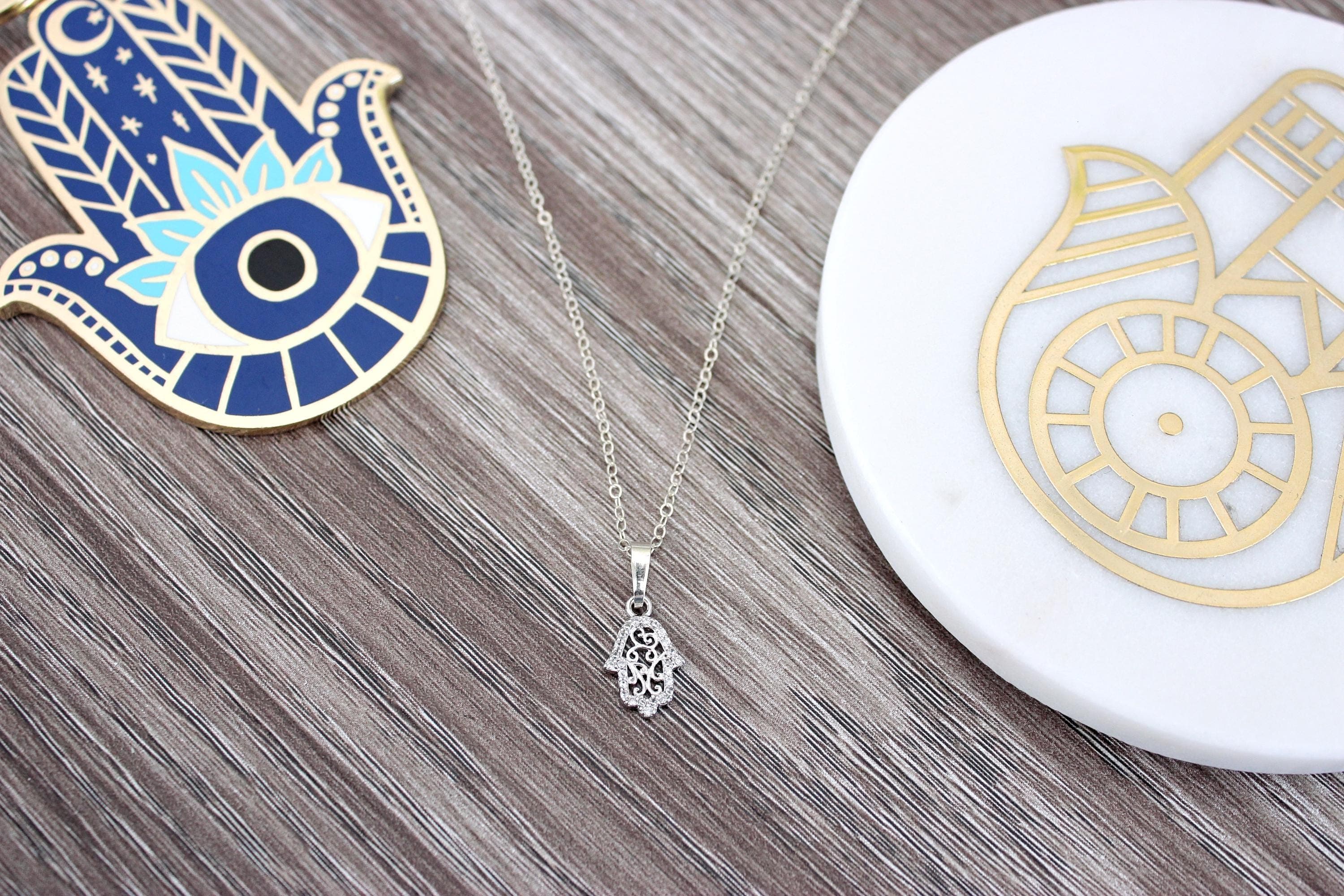 Filigree Hamsa (Hand of Fatima) 16" Sterling Silver Necklace - image 4