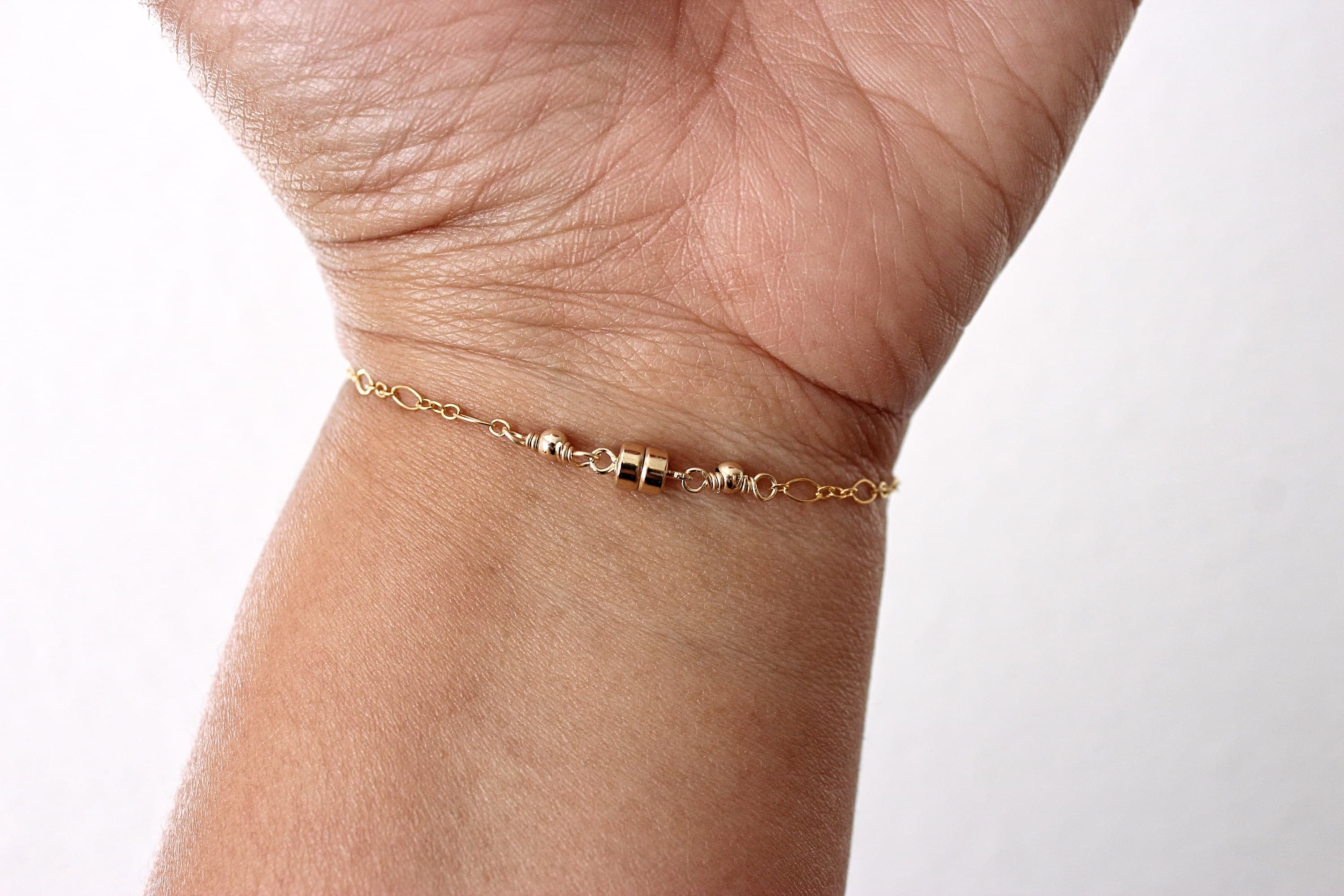 Moonstone Triangle Framed Gemstone 14k Gold-Filled Slave Bracelet Hand Chain - image 3