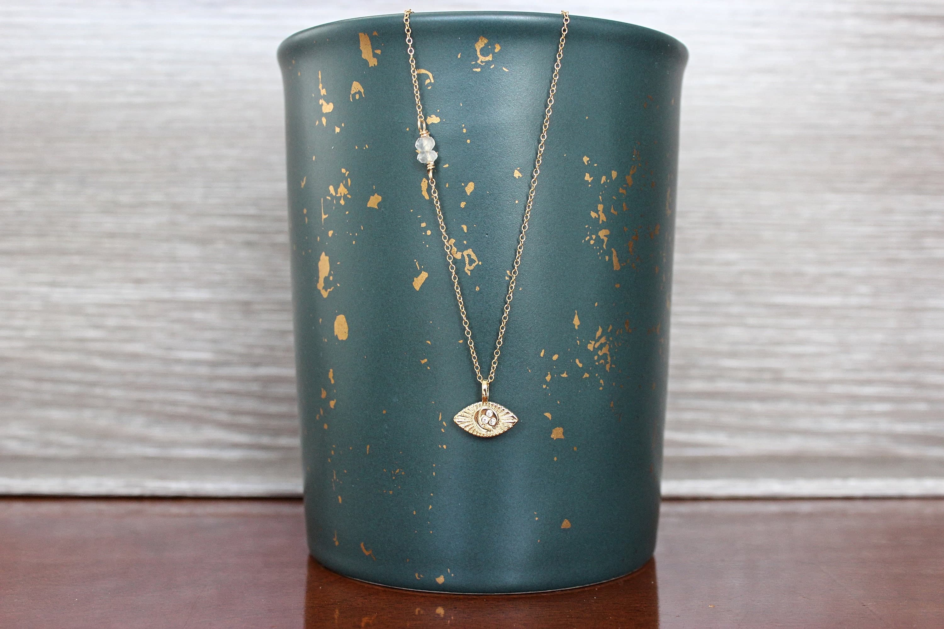 Evil Eye (Nazar) Moonstone 16-inch 14k Gold-Filled Necklace