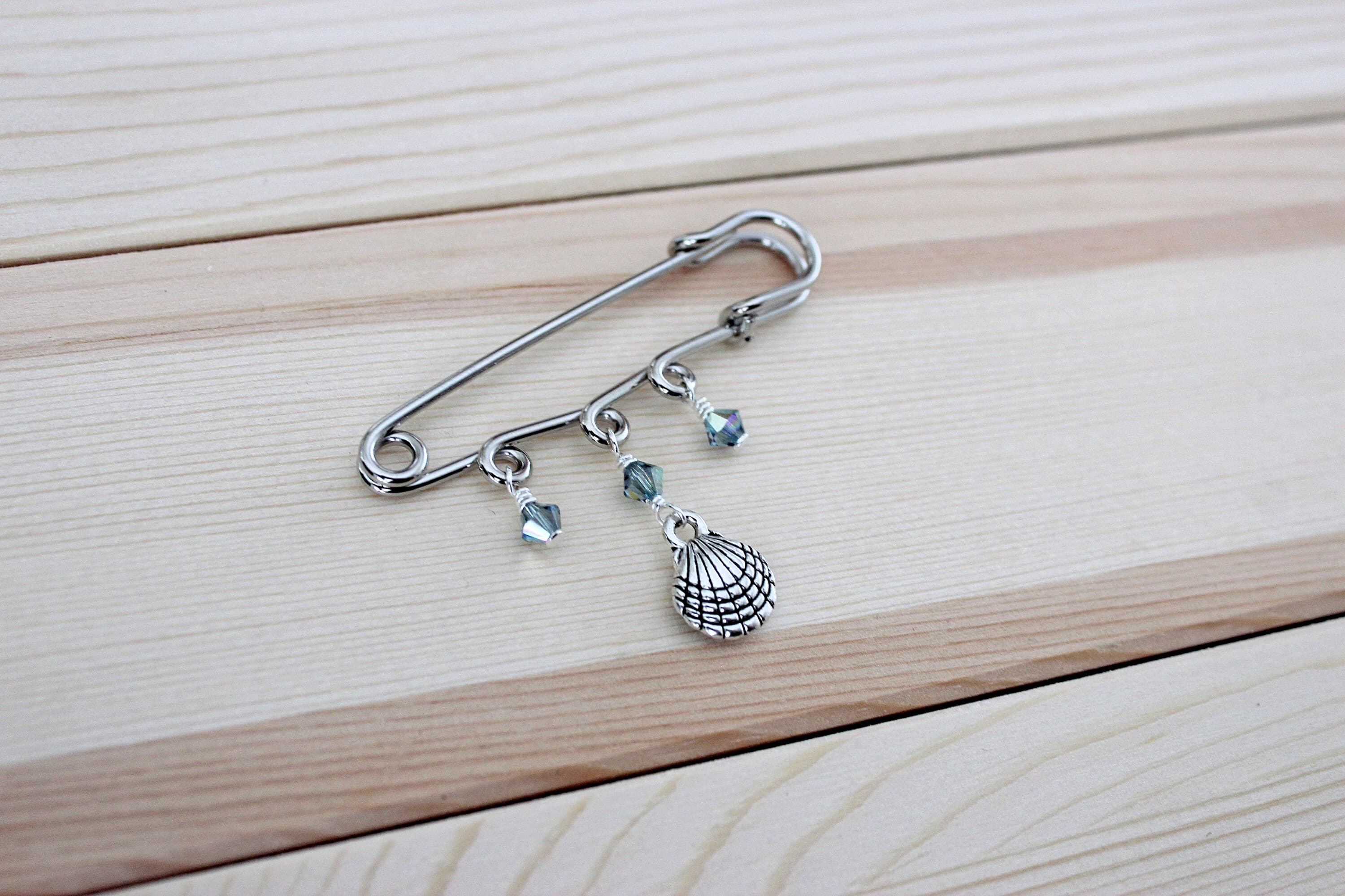 Pewter Shell & Swarovski Crystal Decorative Face Mask Pin