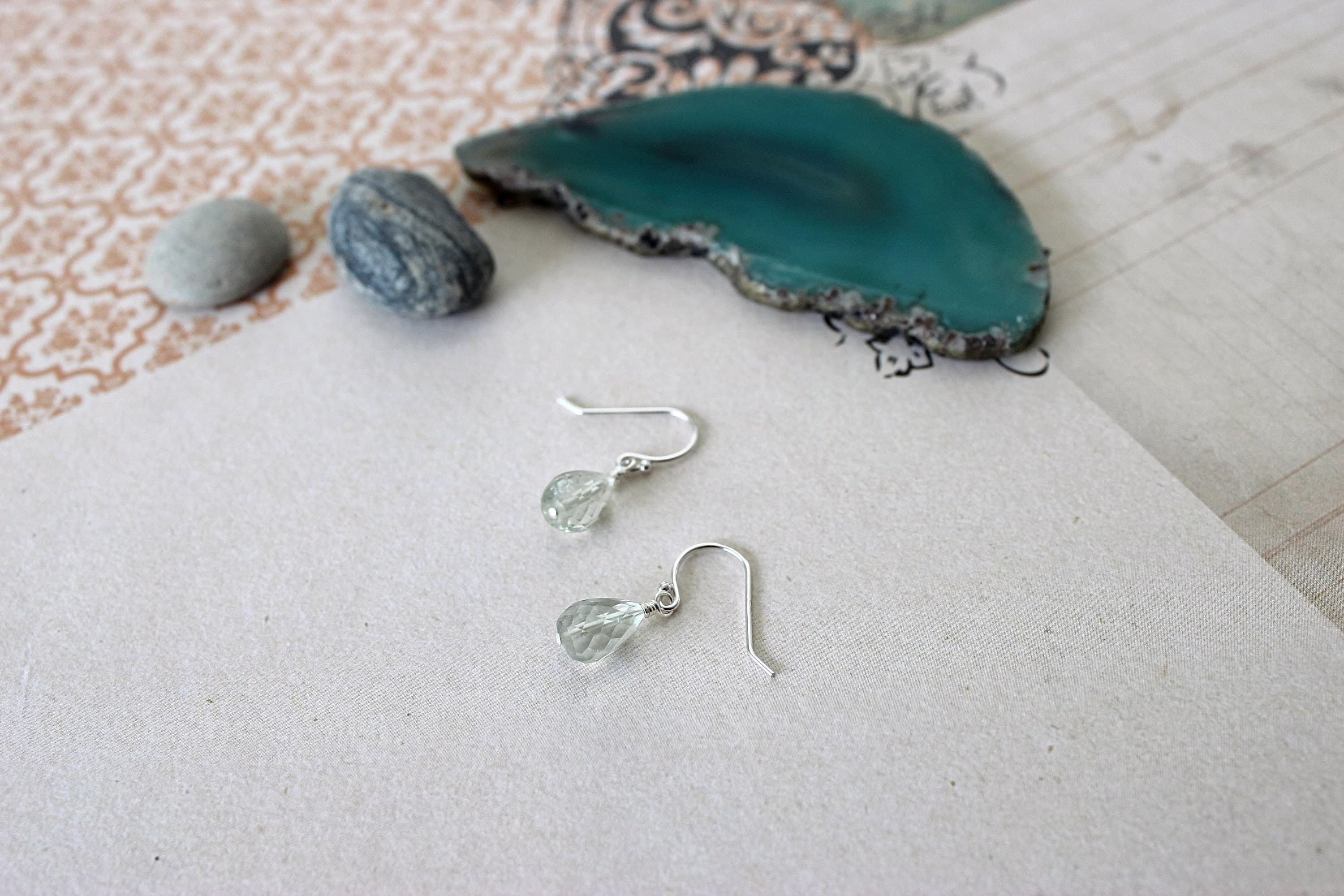 Green Amethyst Faceted Teardrop Sterling Silver Earrings - image 3
