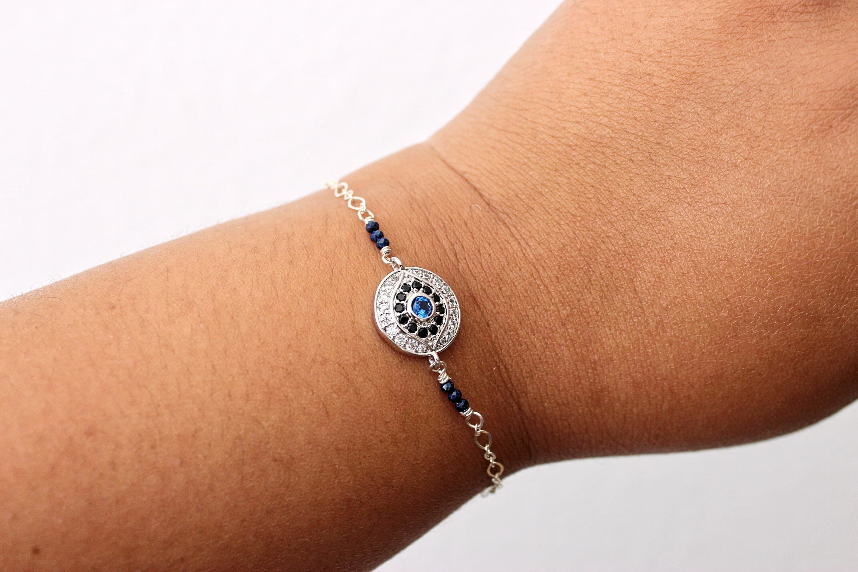 Evil Eye Lapis Lazuli 7-inch Sterling Silver Bracelet