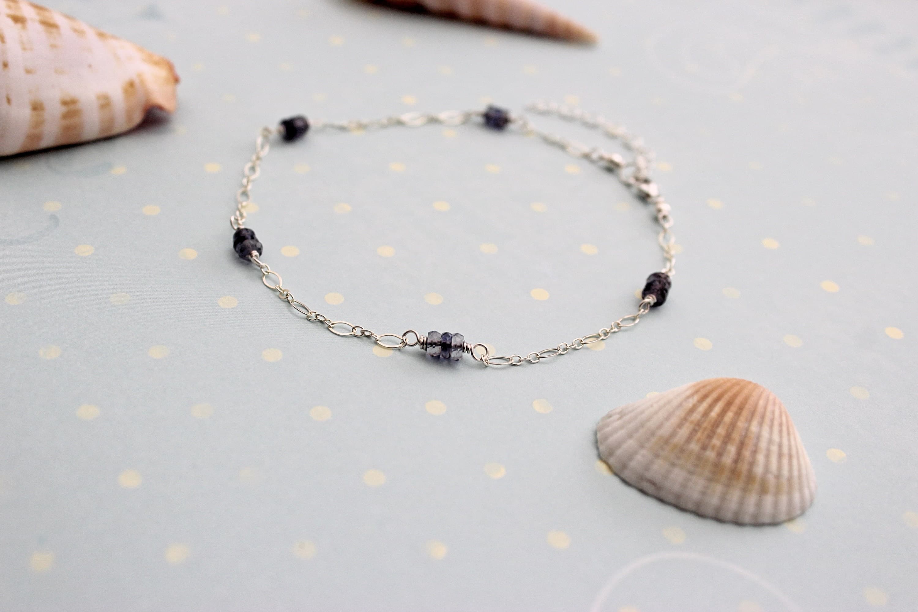 Iolite 9.25-inch Sterling Silver Ankle Bracelet with 1.5-inch Extension Chain