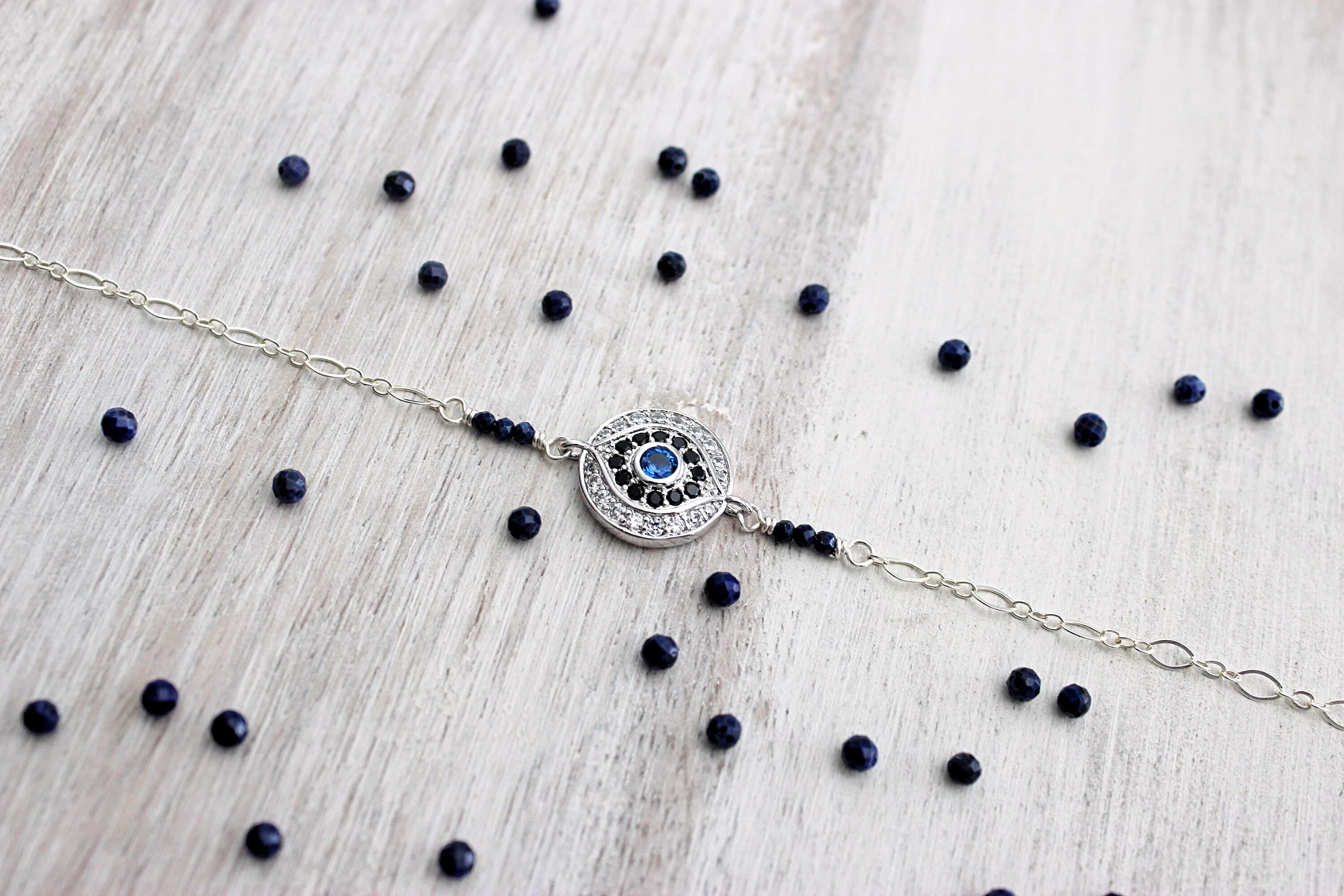 Evil Eye Lapis Lazuli 7-inch Sterling Silver Bracelet - image 4