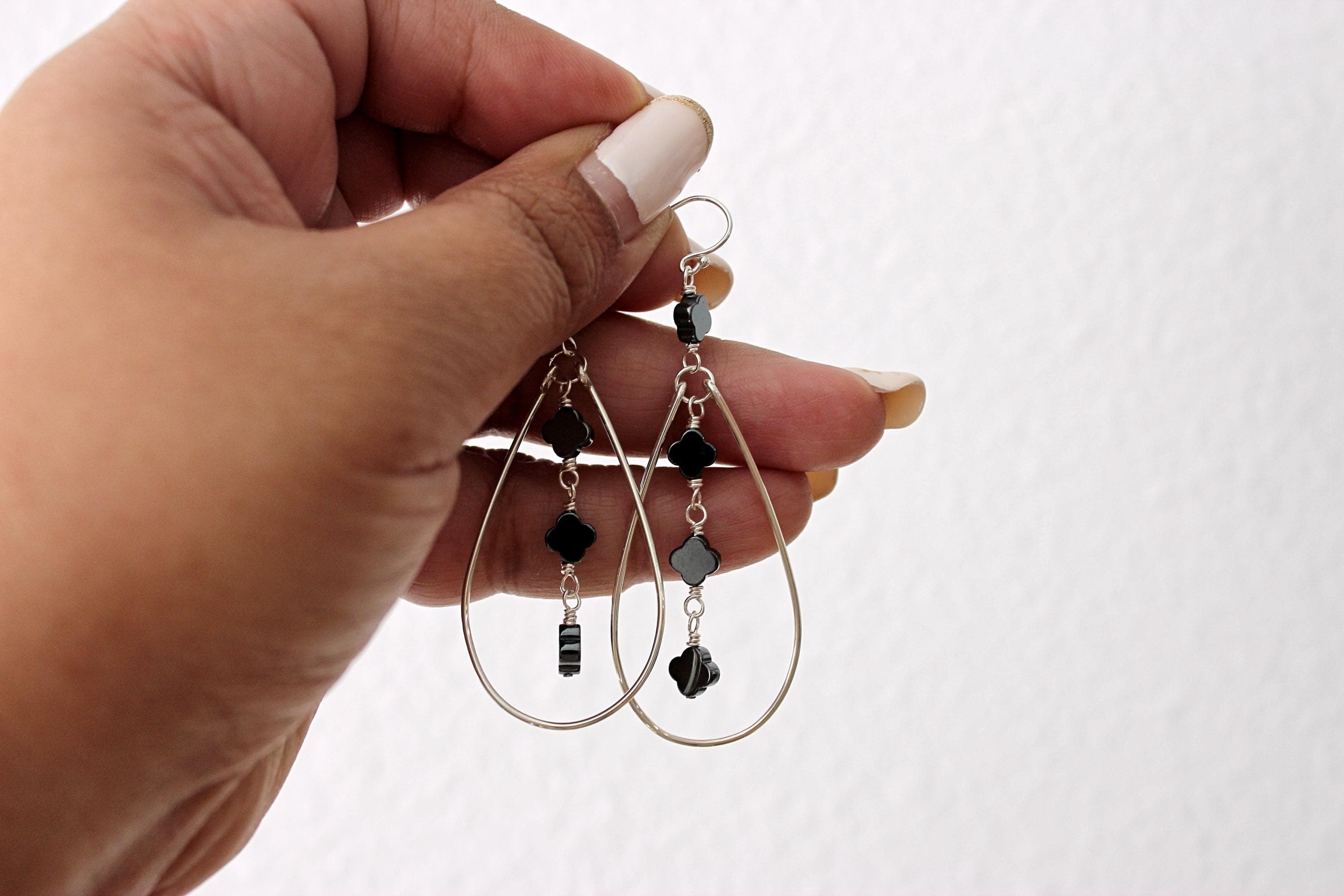 Hematite Quatrefoil Sterling Silver Teardrop Earrings - image 5