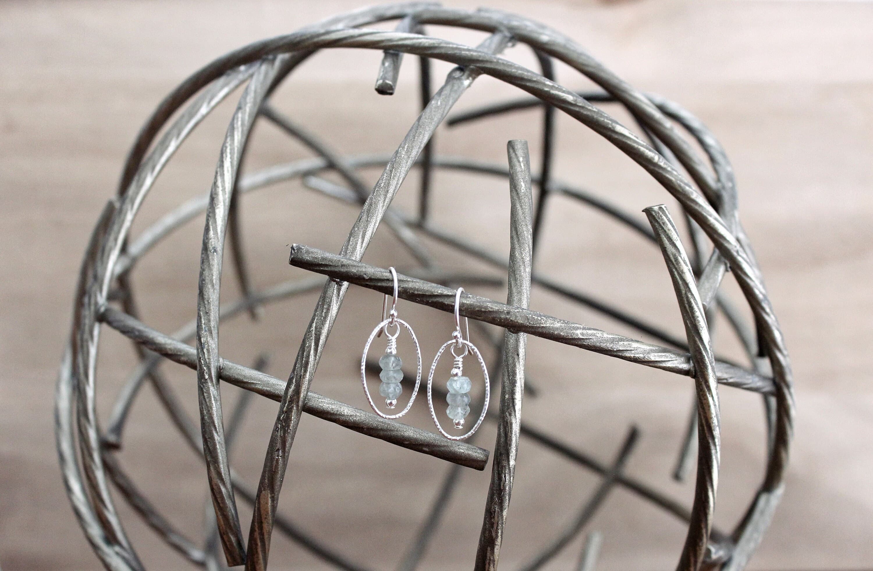 Moss Aquamarine Oval Sterling Silver Earrings - image 3
