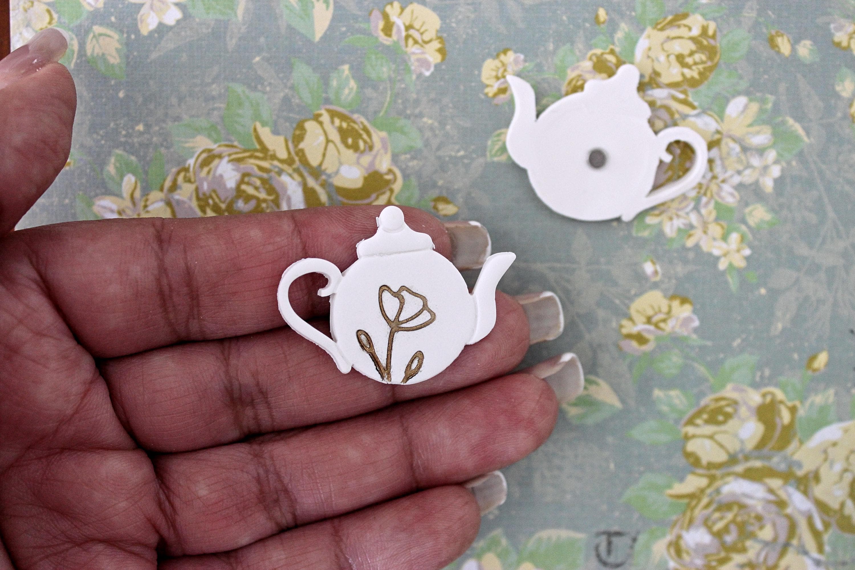 White Vintage Teapot Handmade Polymer Clay Magnet