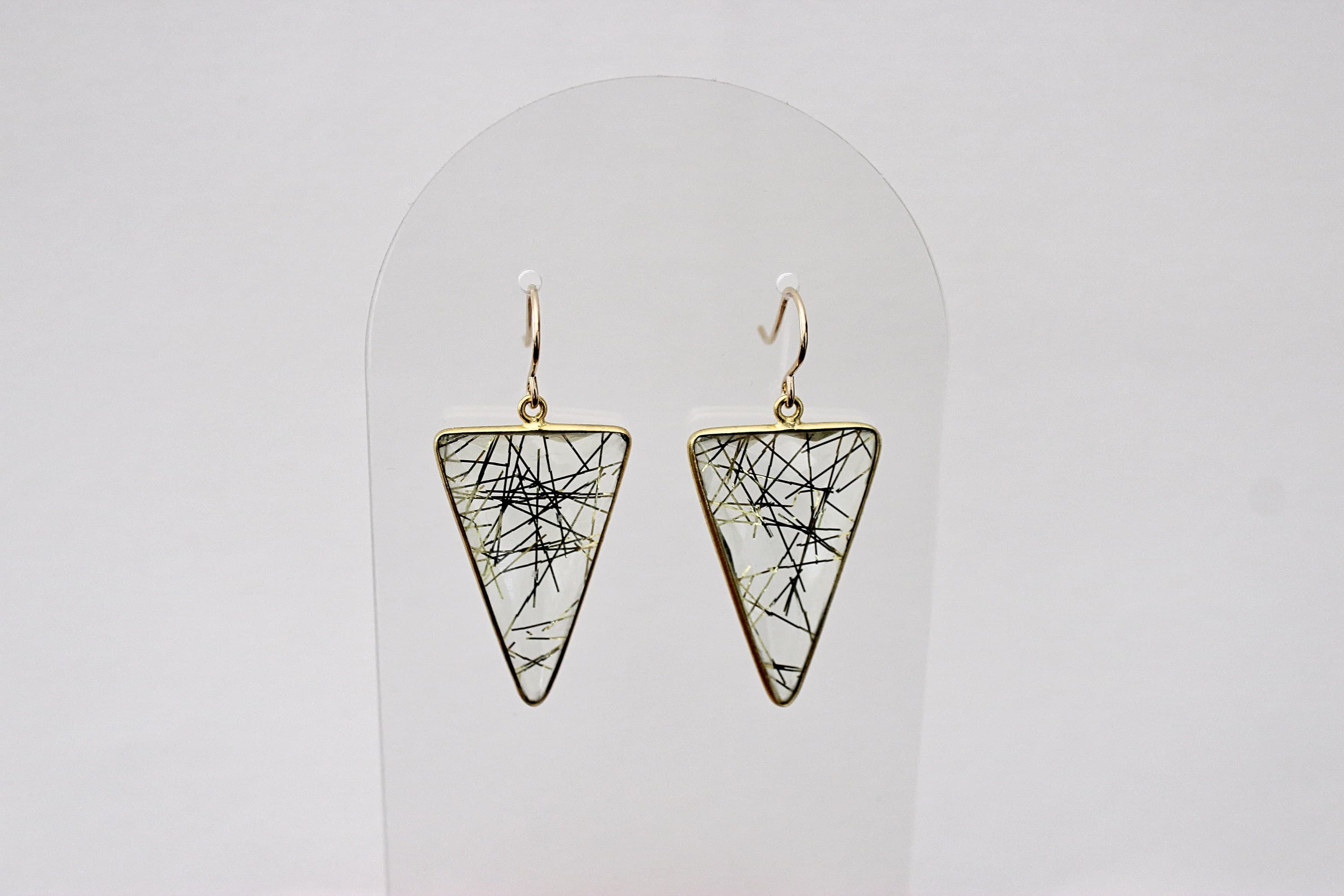 Bezeled Golden Rutile Dagger 14k Gold-Filled Dangle Earrings - image 4