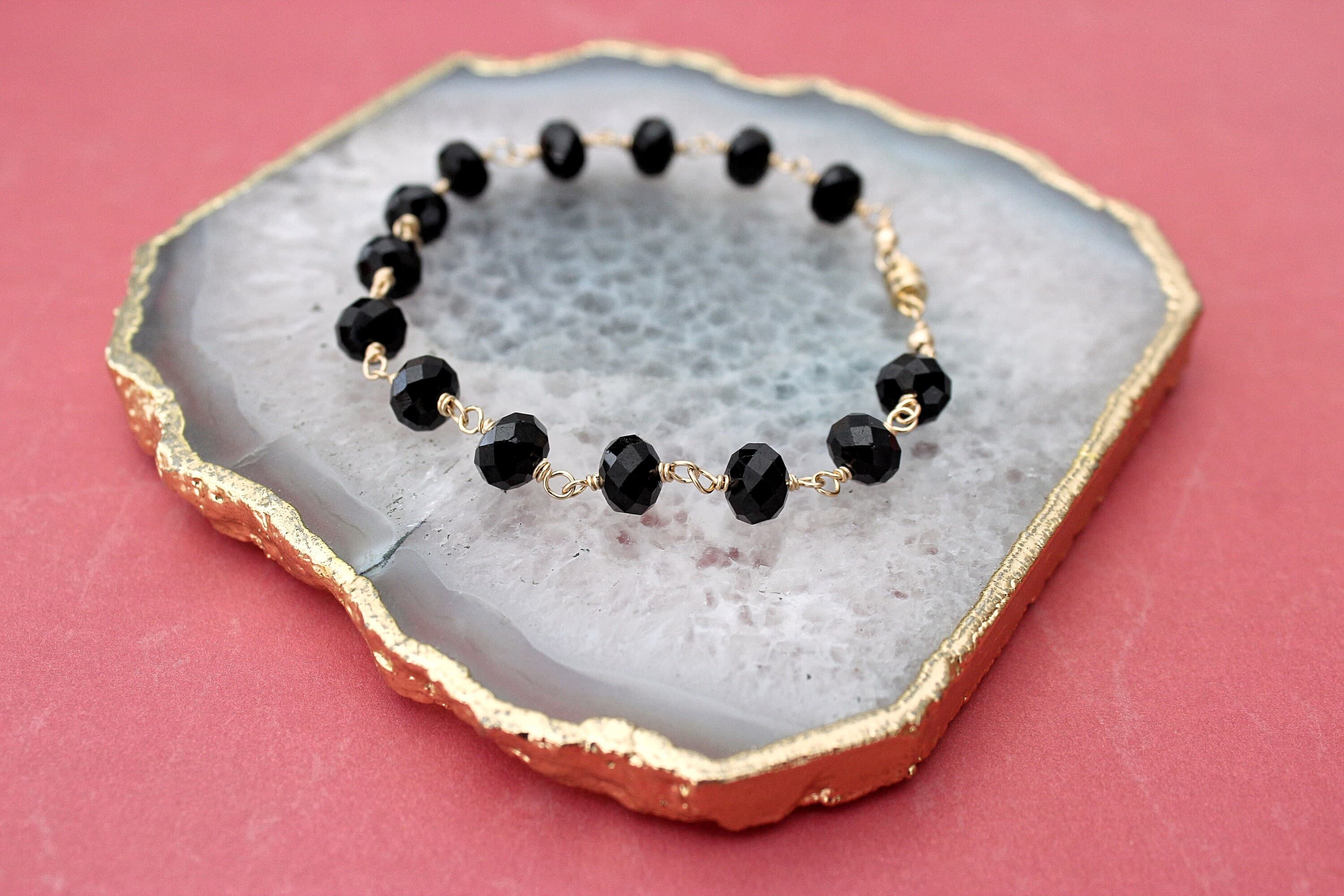 Black Prism Tourmaline 7.75" 14k Gold-Filled Bracelet with Magnetic Clasp