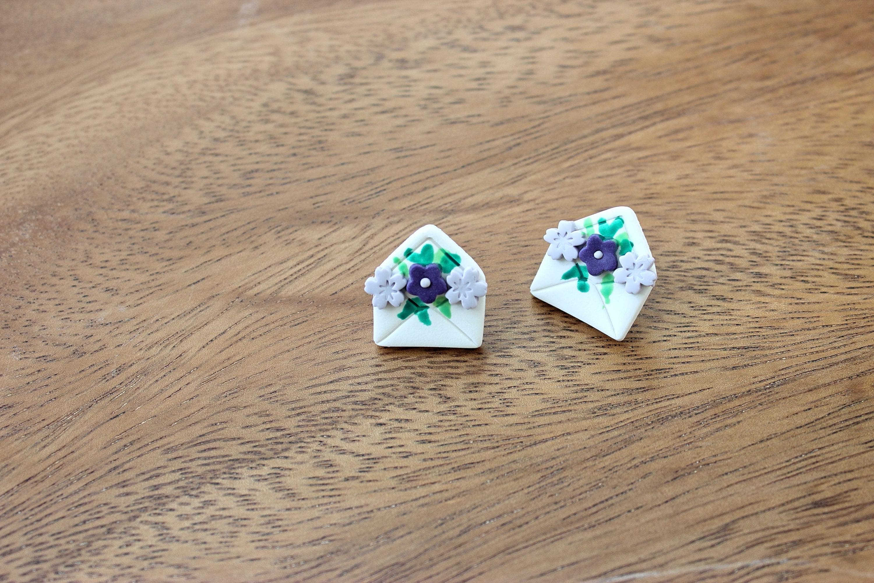 Flower Boquet in an Envelope Polymer Clay Stainless Steel Stud Earrings - image 5