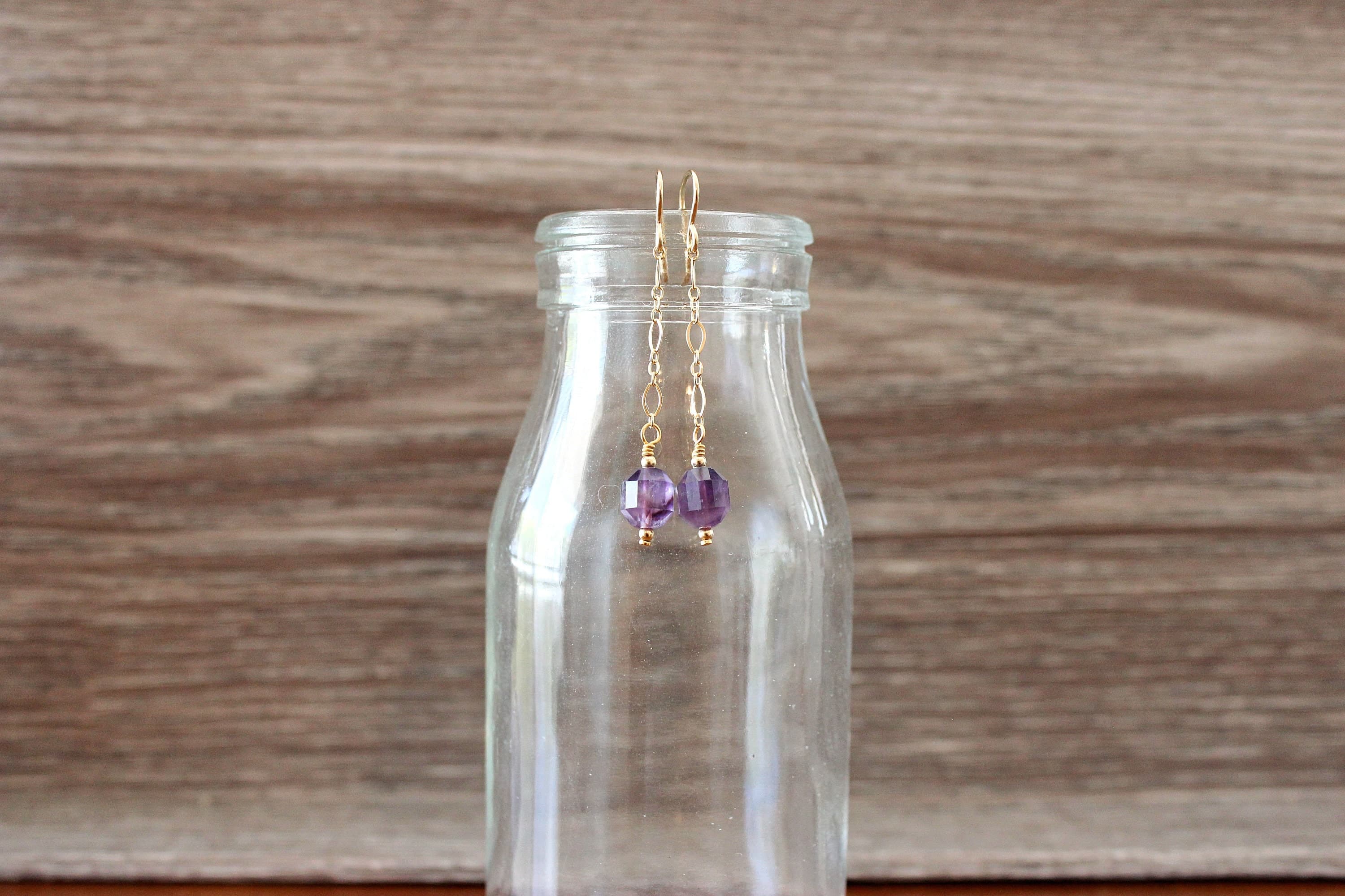 Amethyst Barrel 14k Gold-Filled Dangle Earrings - image 3