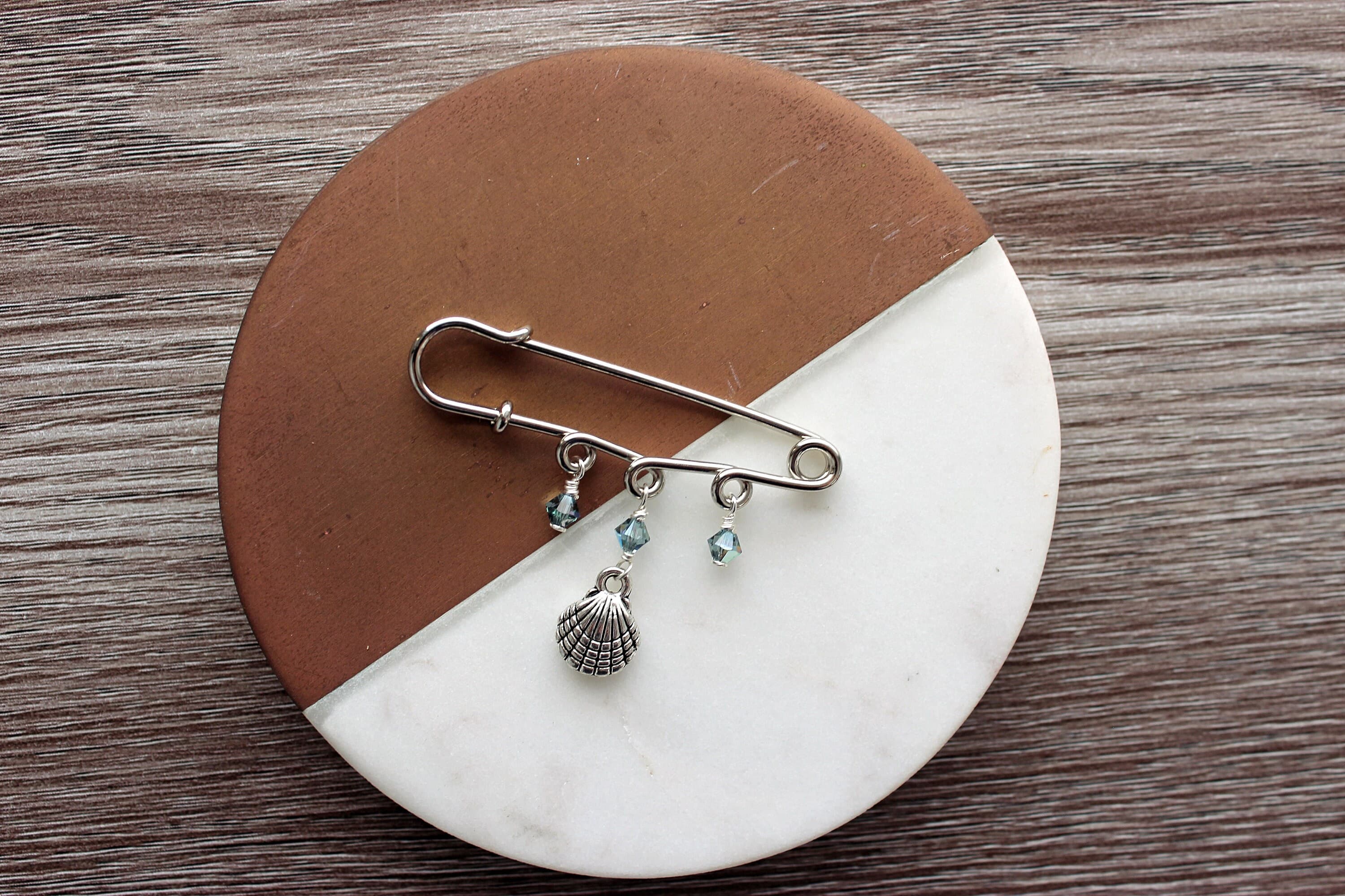 Pewter Shell & Swarovski Crystal Decorative Face Mask Pin - image 4
