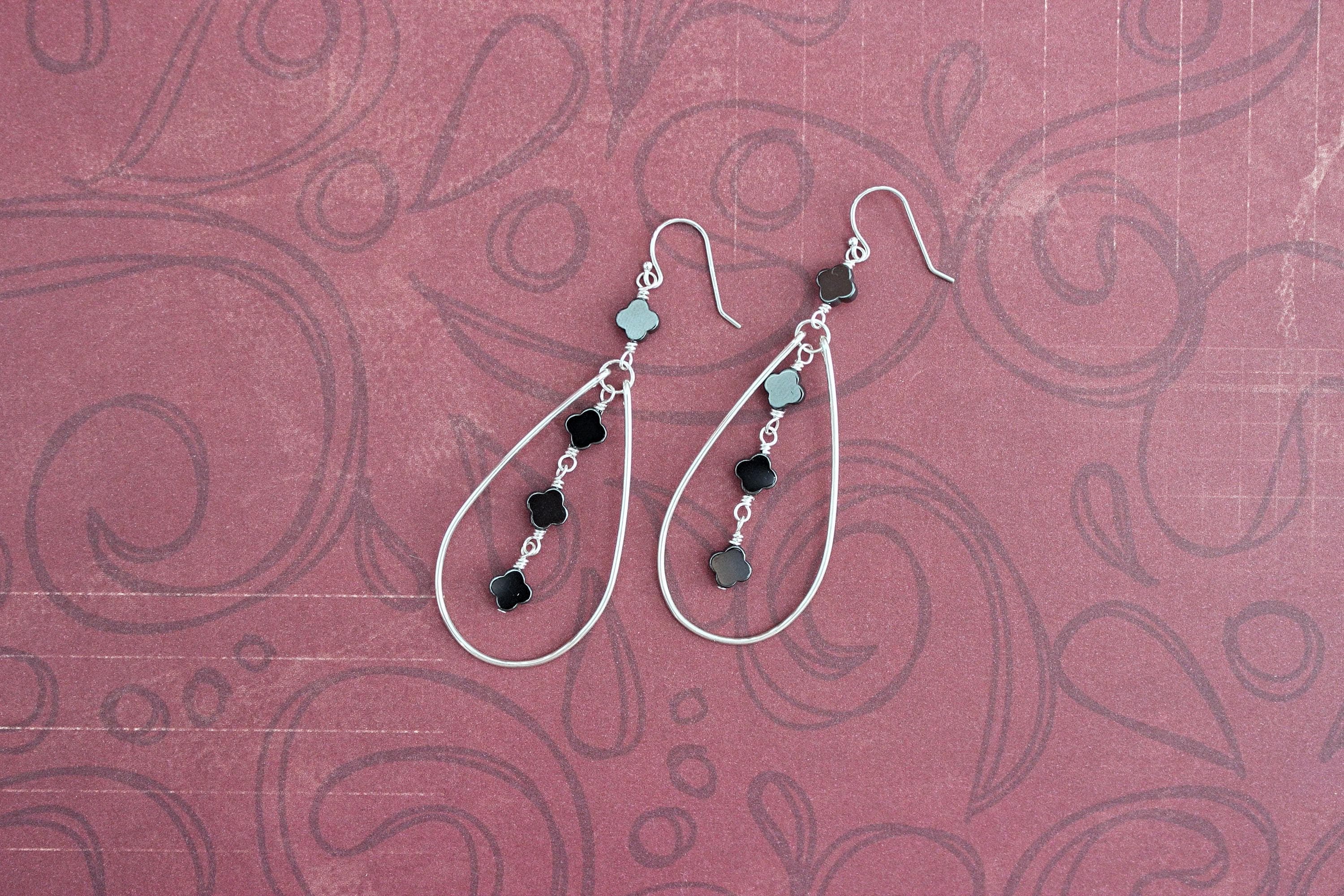 Hematite Quatrefoil Sterling Silver Teardrop Earrings - image 4