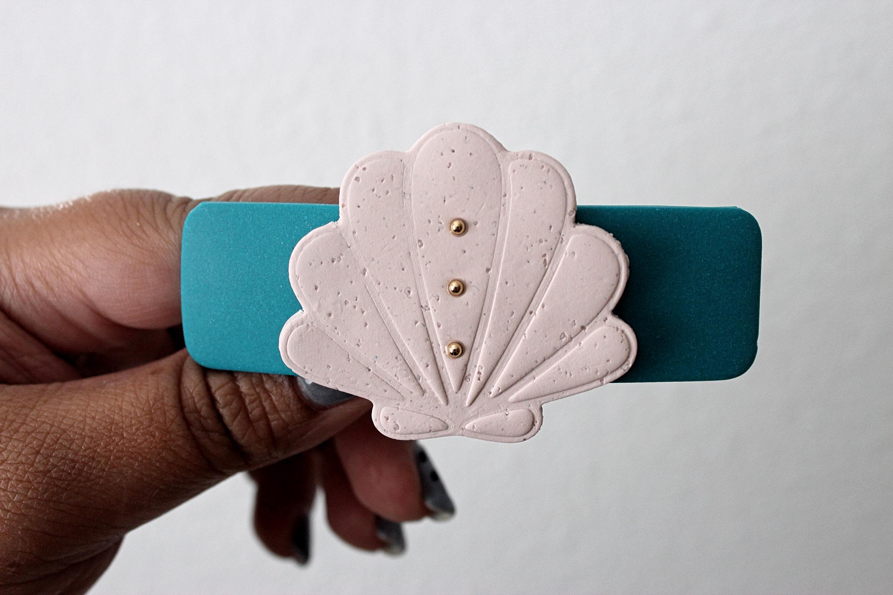 Seashell Polymer Clay French Hair Barrette - image 4