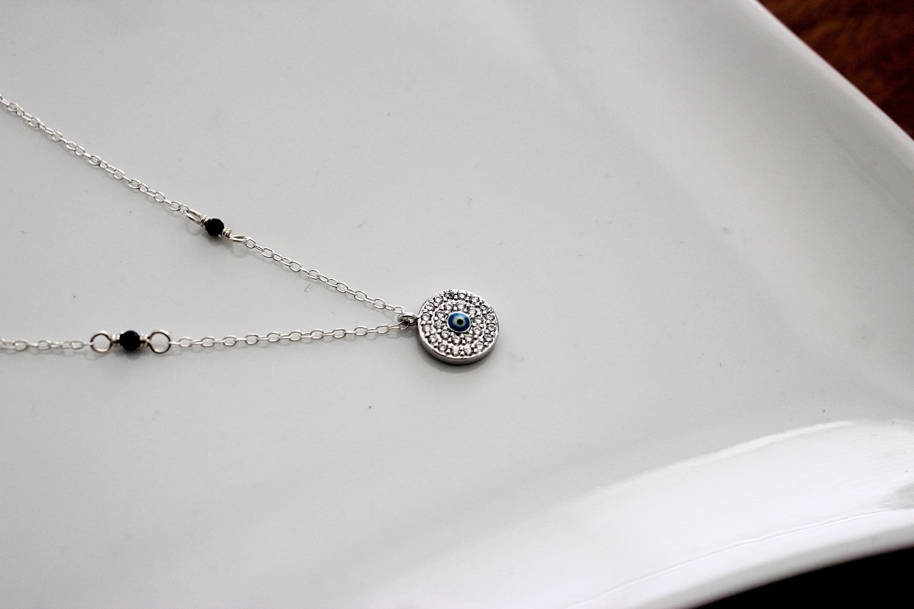 Pave Evil Eye (Nazar) Lapis Lazuli 18" Sterling Silver Necklace - image 4
