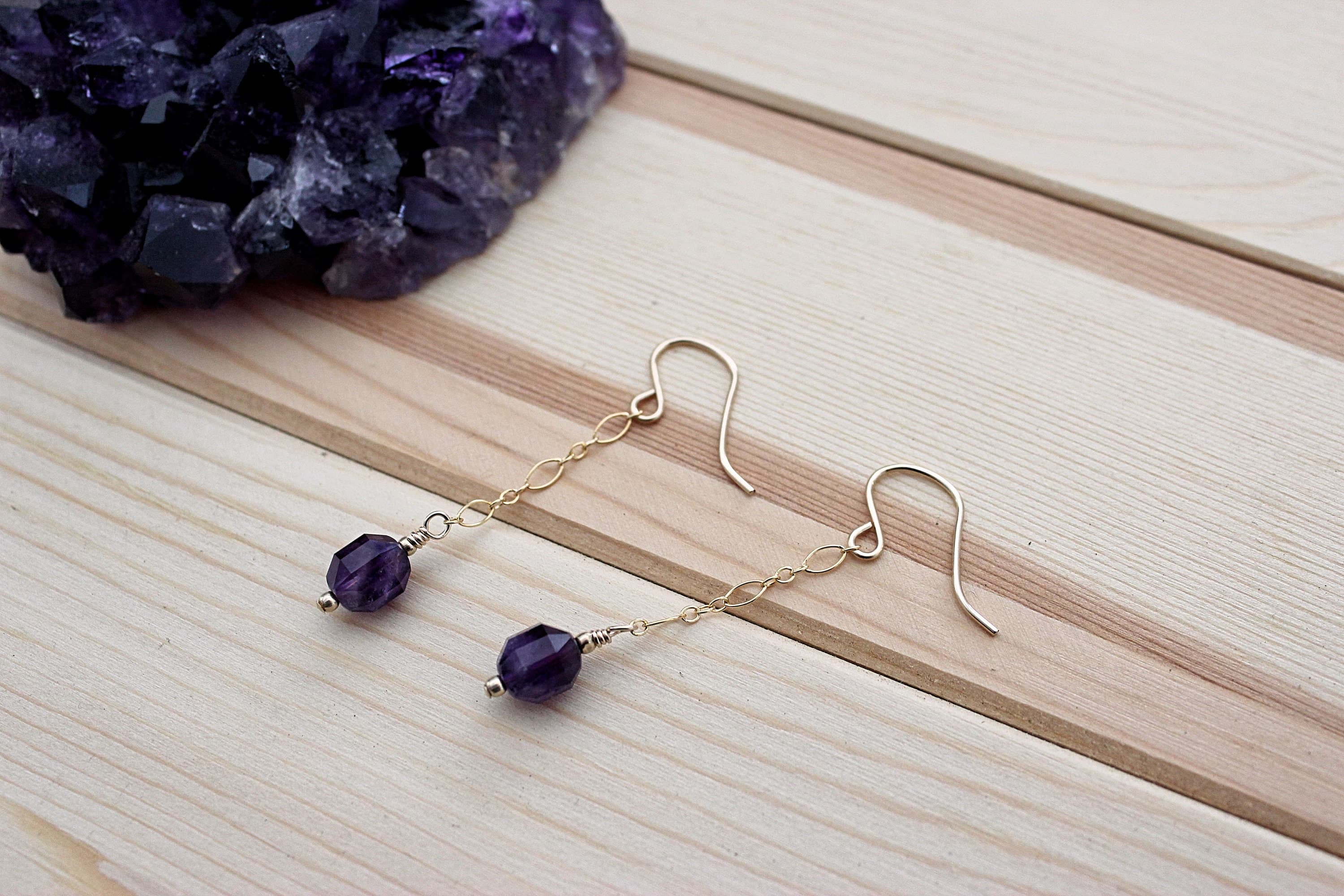 Amethyst Barrel 14k Gold-Filled Dangle Earrings