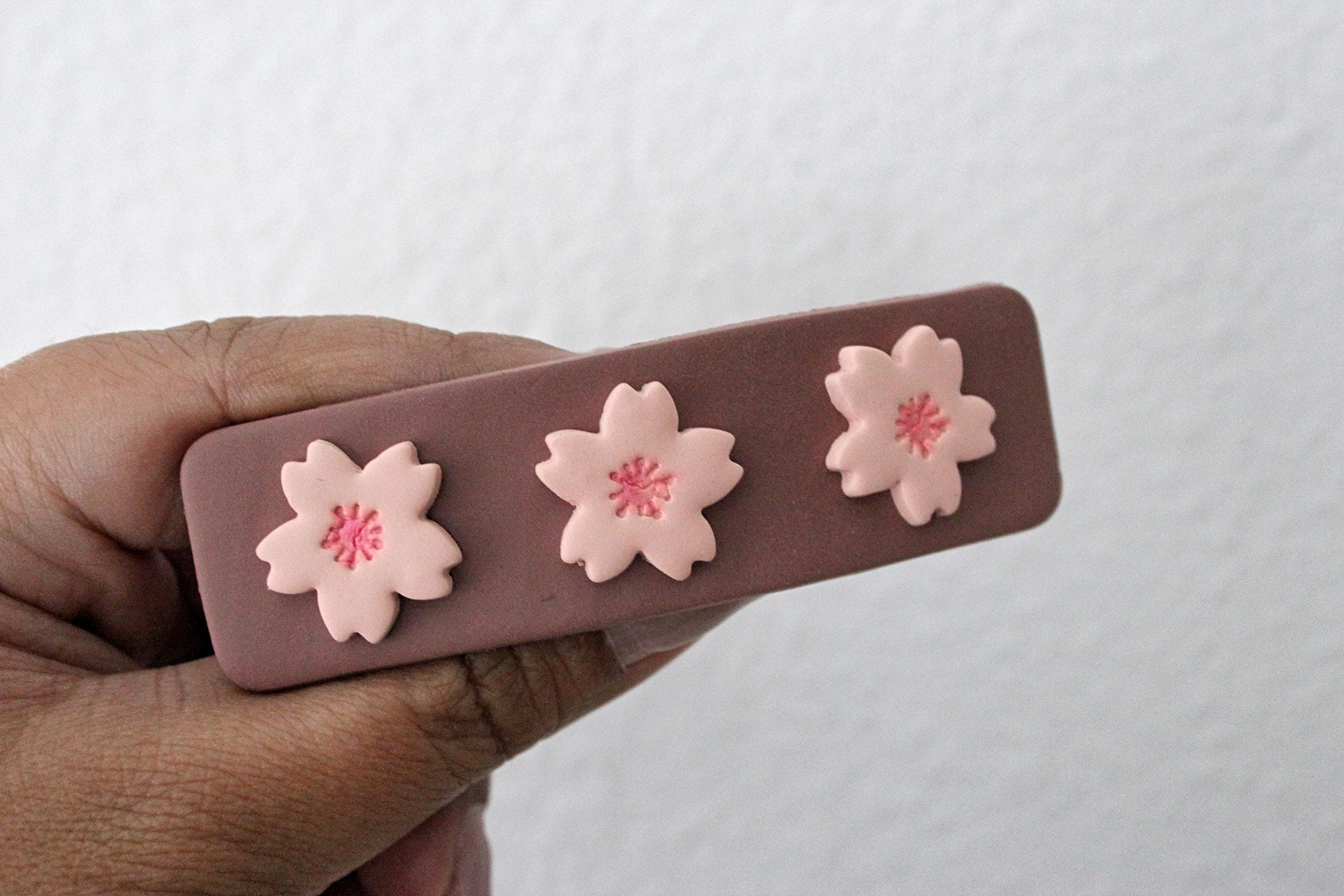 Cherry Blossom Polymer Clay French Hair Barrette