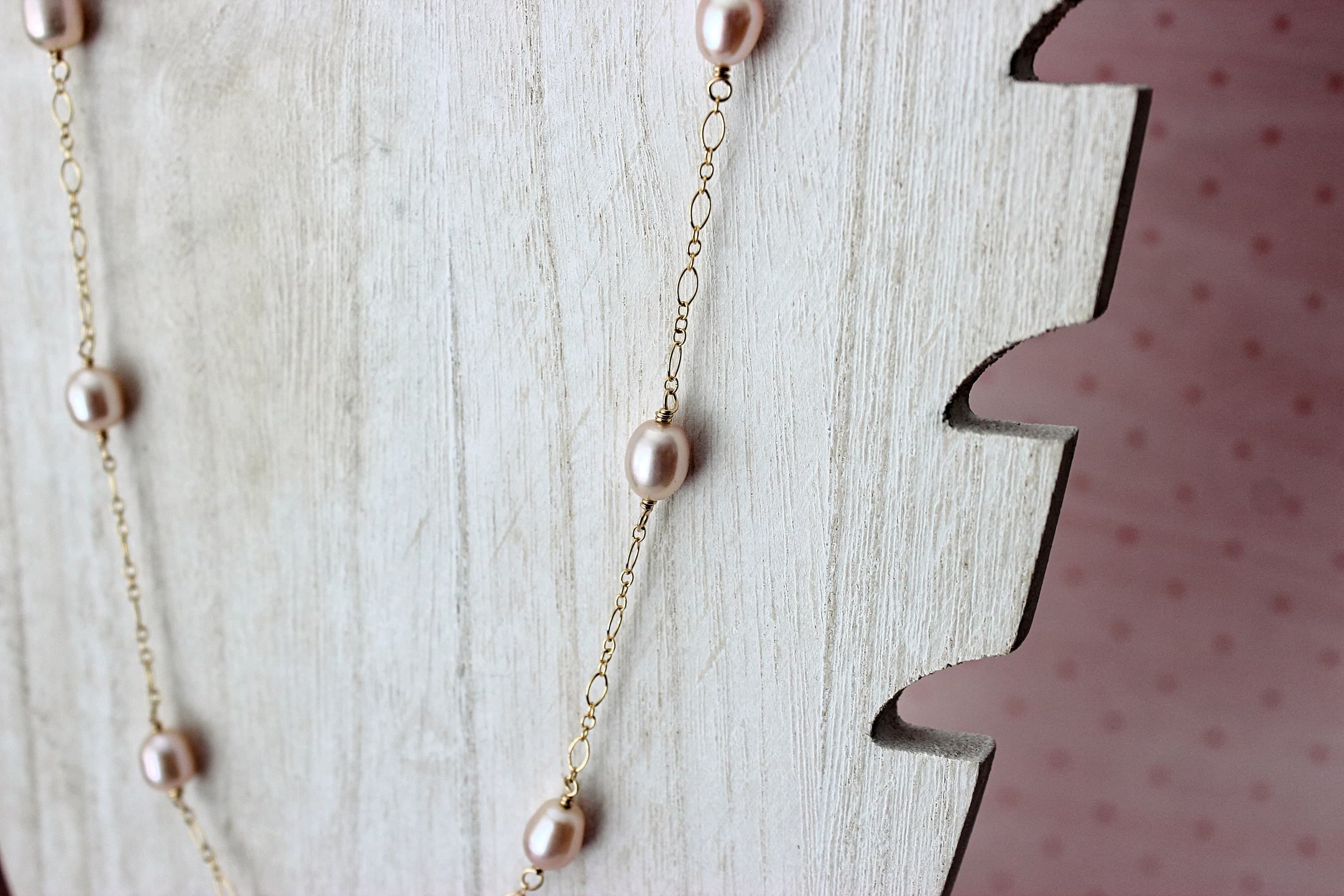 Pink Freshwater Rice Pearl 37.5" 14k Gold-Filled Infinity Necklace - image 5