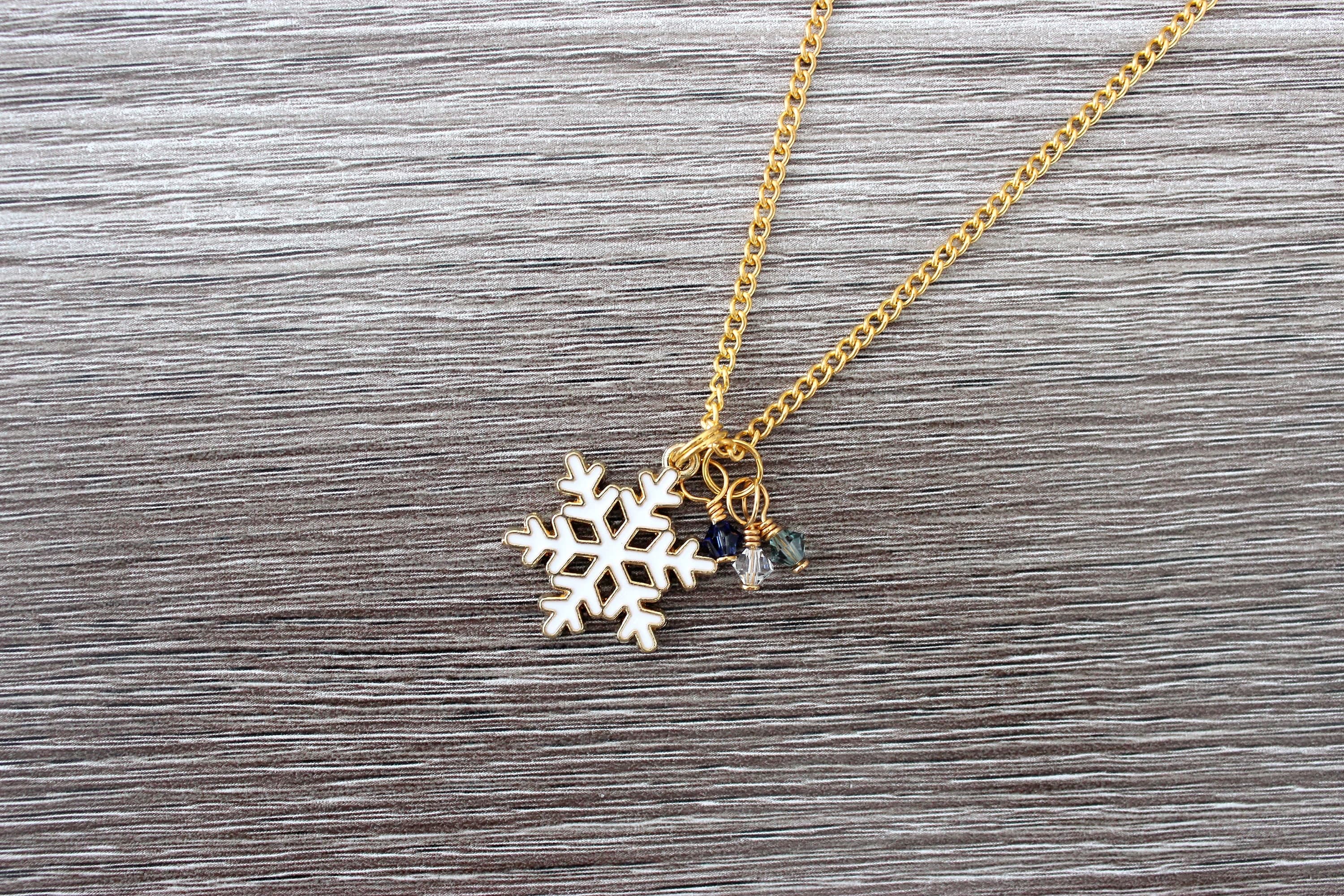 Enamel White Snowflake & Swarovski Crystal 18" Gold-Plated Necklace