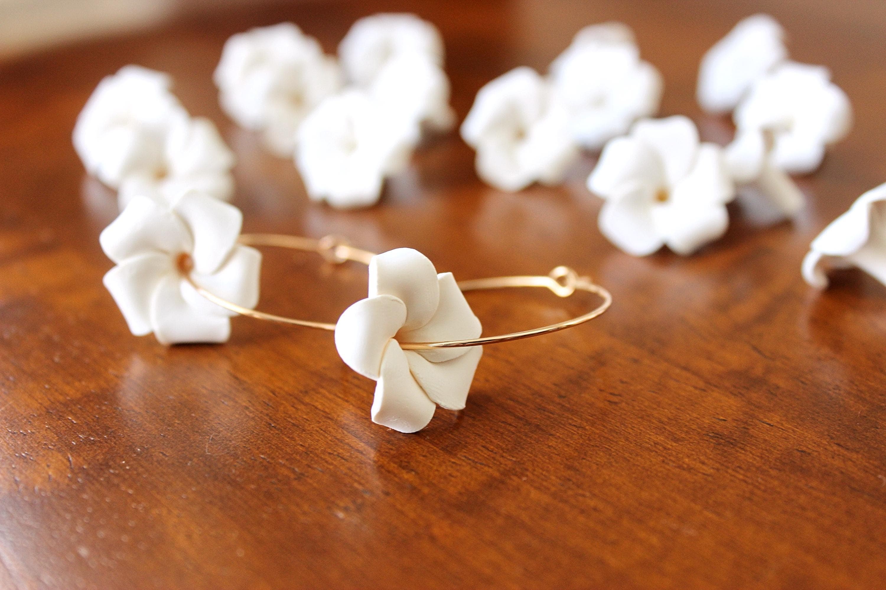 Puakenikeni (Perfume Flower) White Polymer Clay 14k Gold-Filled Hoop Earrings - image 4
