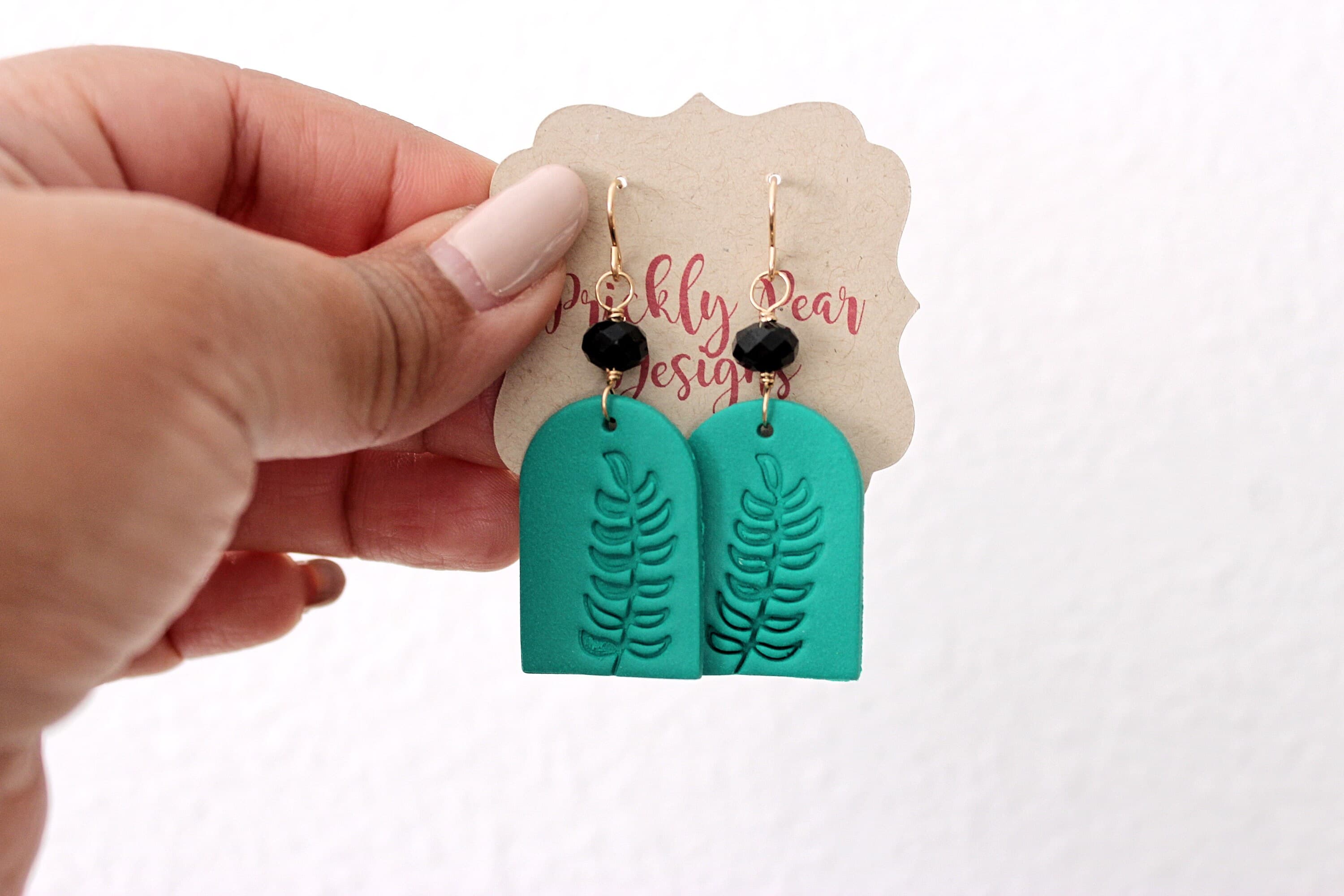 Black Prism Tourmaline & Jade Green Polymer Clay 14k Gold-Filled Earrings - image 3
