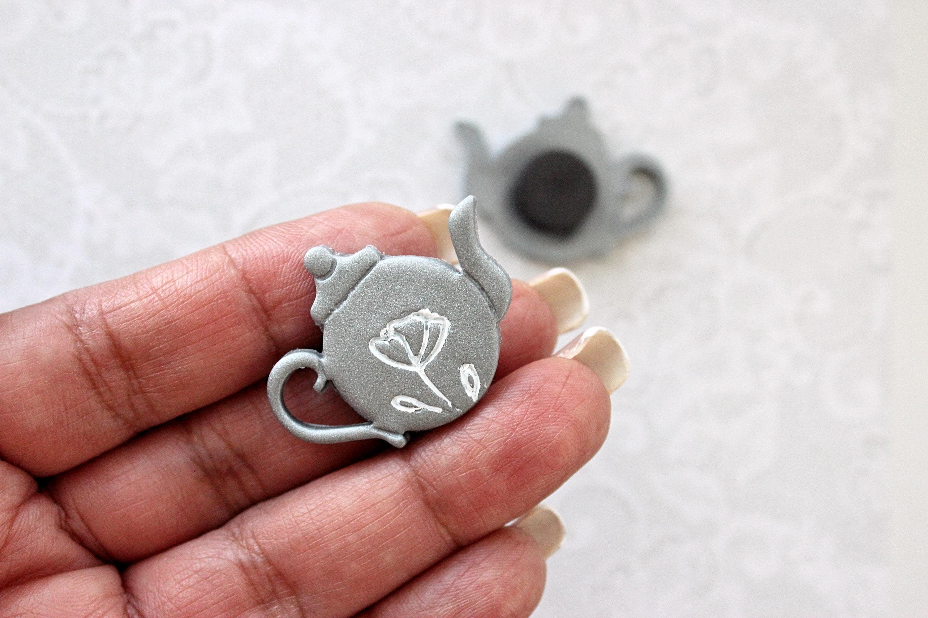 Silver Vintage Teapot Handmade Polymer Clay Magnet - image 3