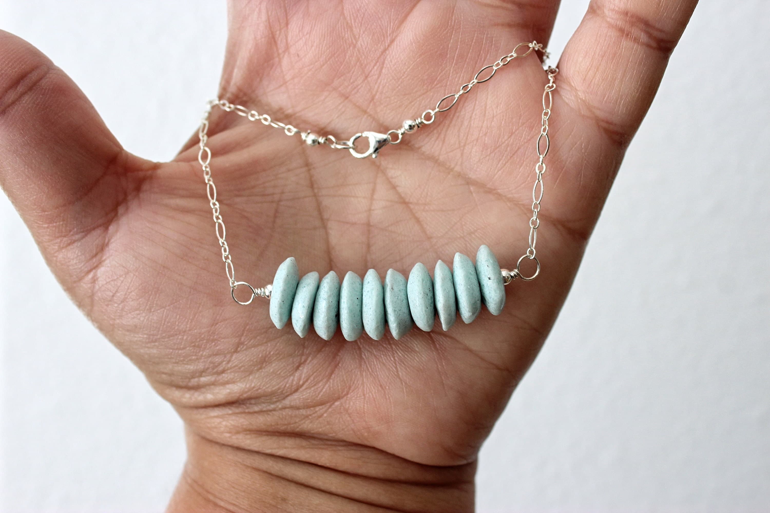 Blue Sea Glass 16" Sterling Silver Necklace