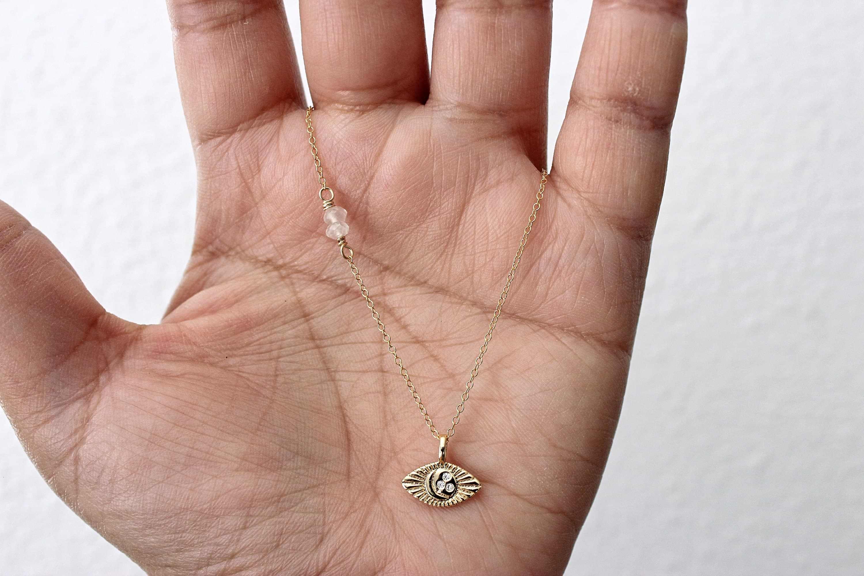 Evil Eye (Nazar) Moonstone 16-inch 14k Gold-Filled Necklace - image 3