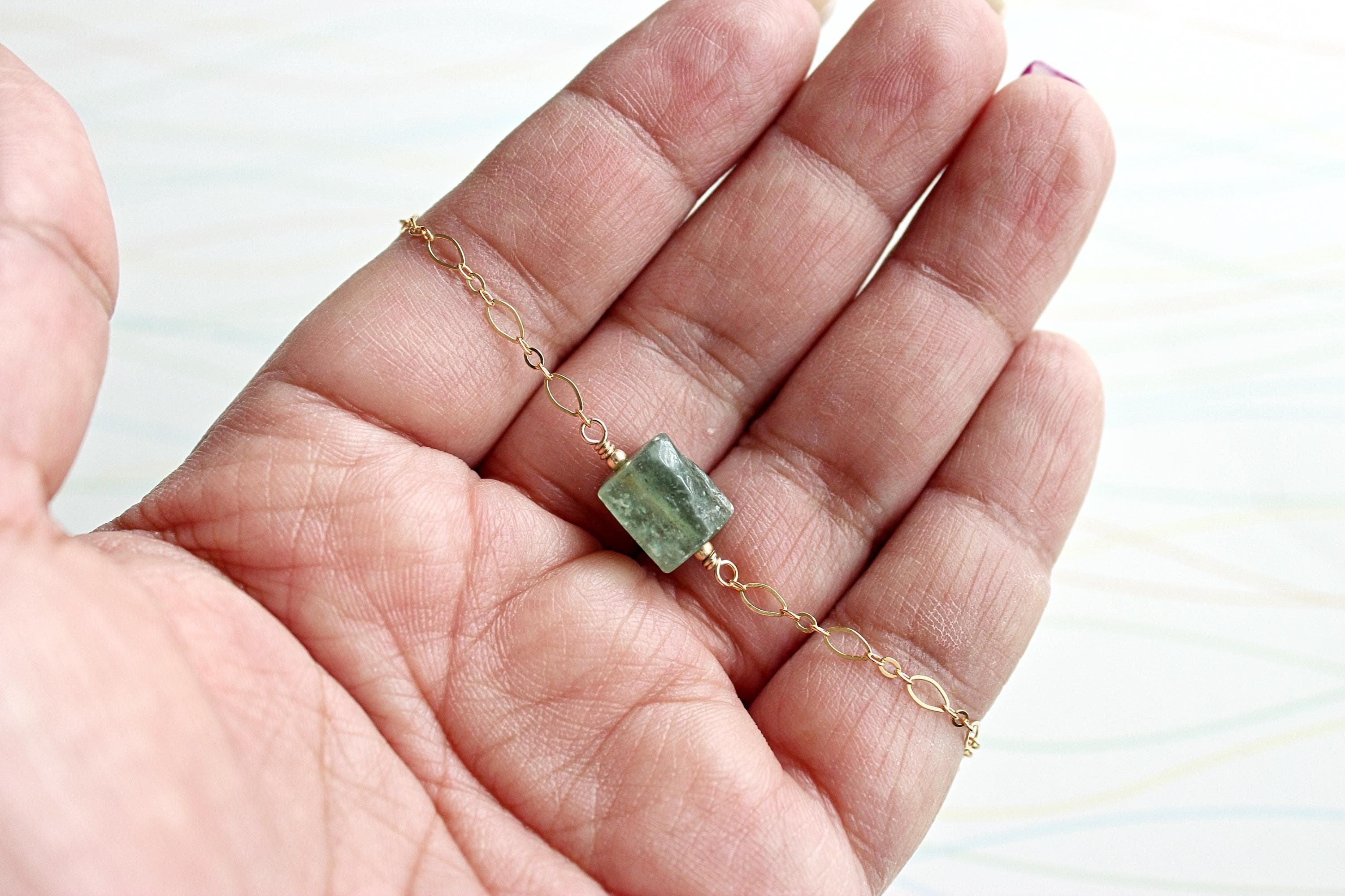 Green Kyanite Chunk 14" Gold-Filled Choker with 3" Extension Chain - image 4