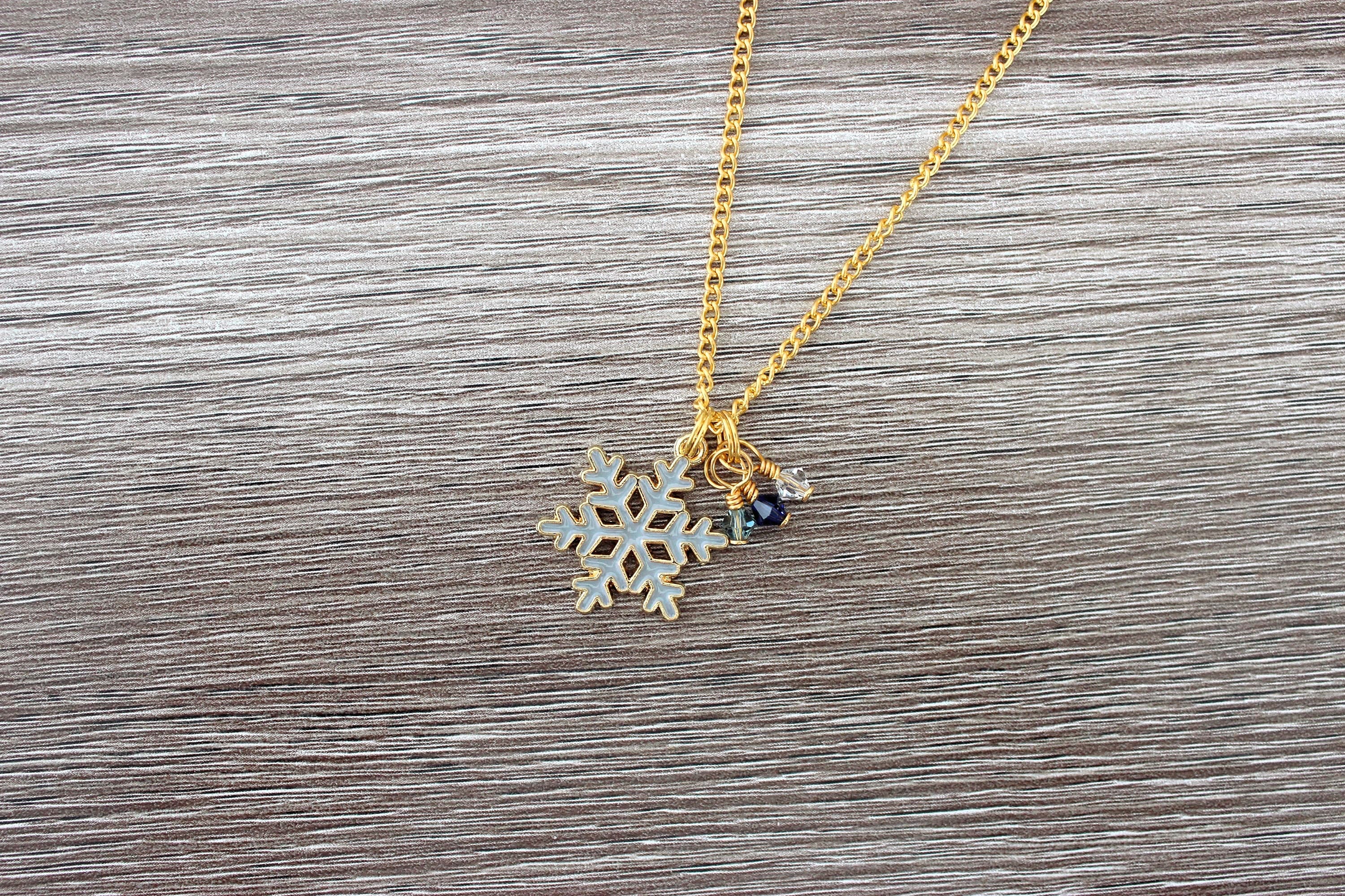 Enamel Gray Snowflake & Swarovski Crystal 18" Gold-Plated Necklace