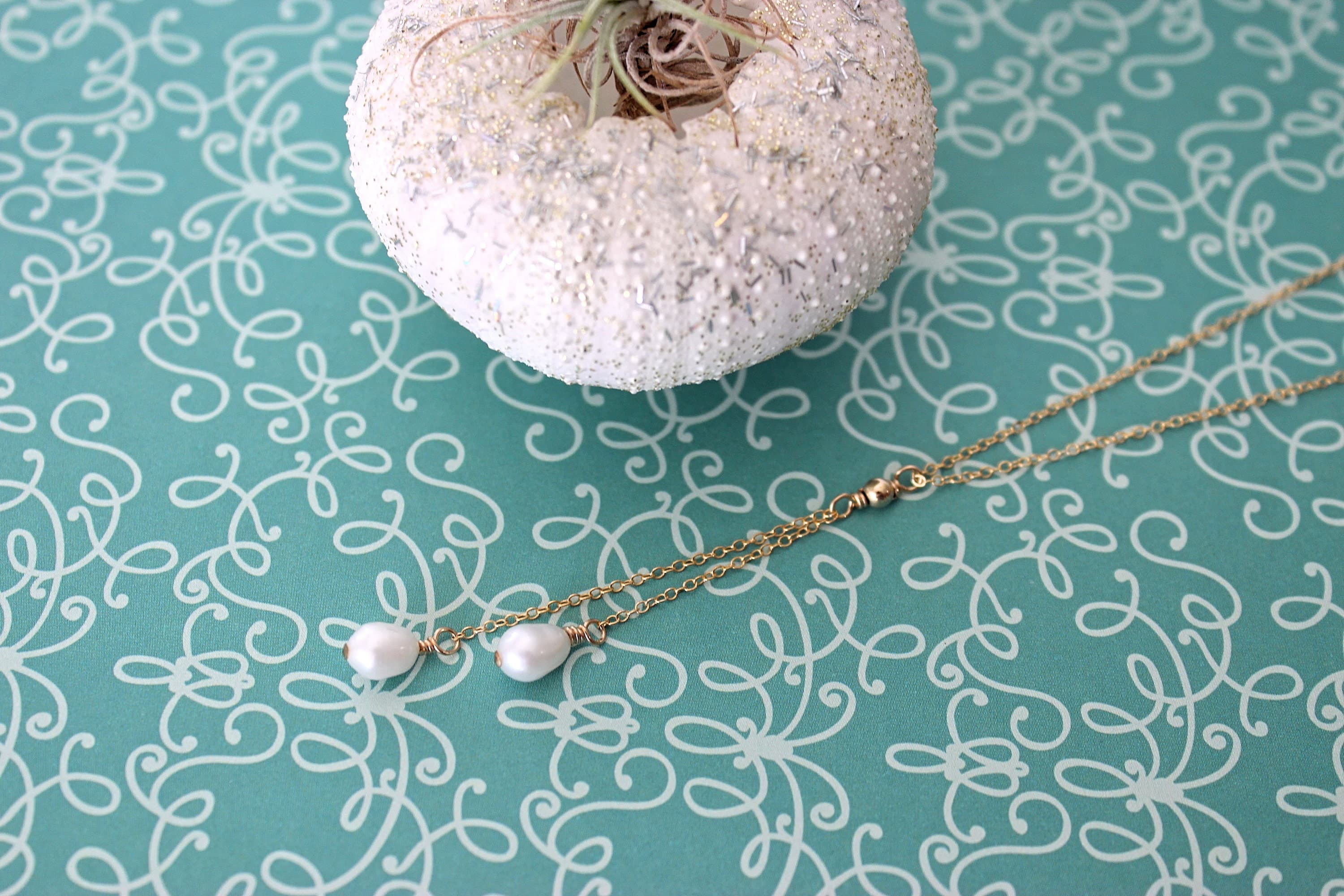 White Freshwater Rice Pearl 14" Gold-Filled Choker with 3" Extension Chain - image 4