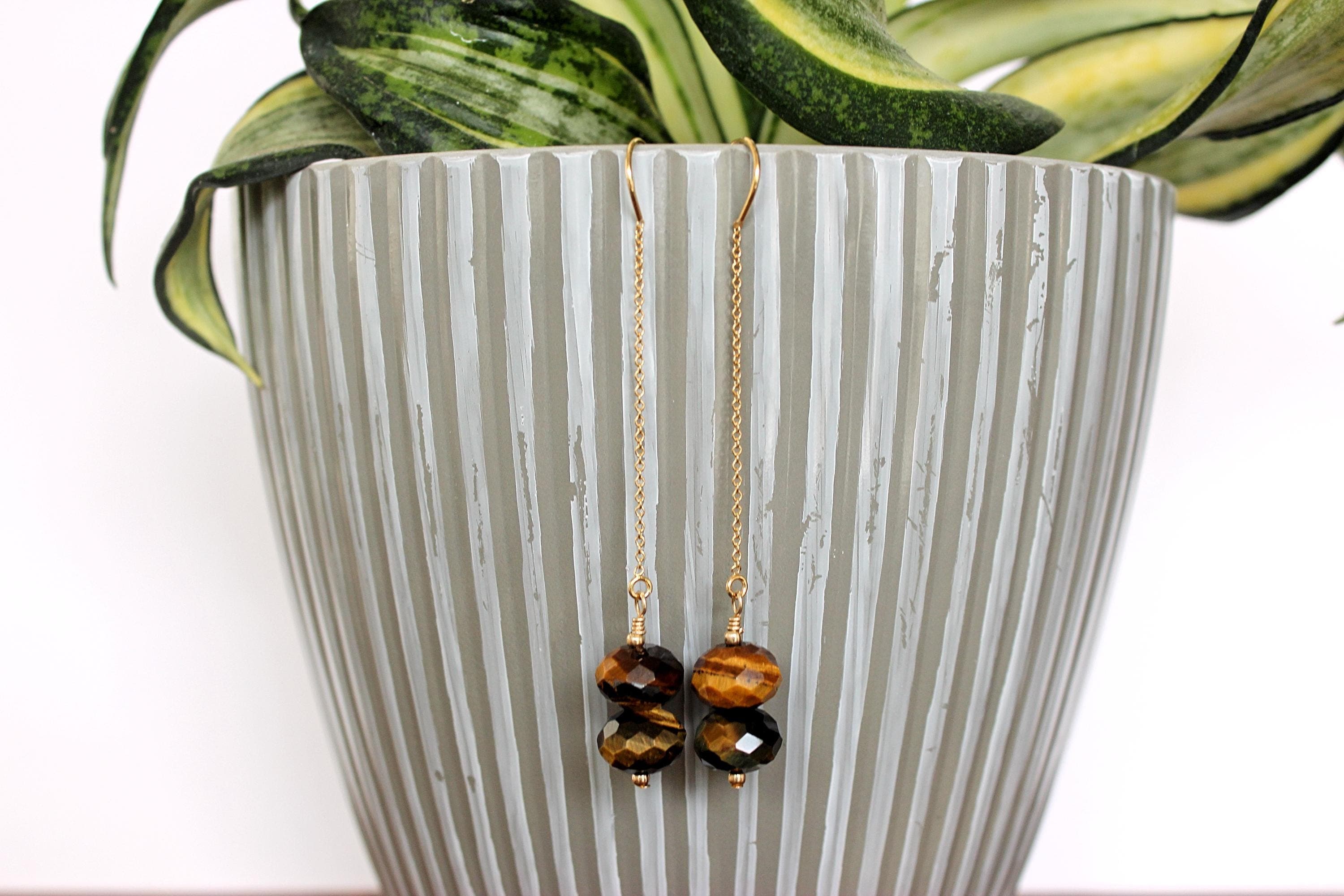 Tiger's Eye 14k Gold-Filled Threader Earrings