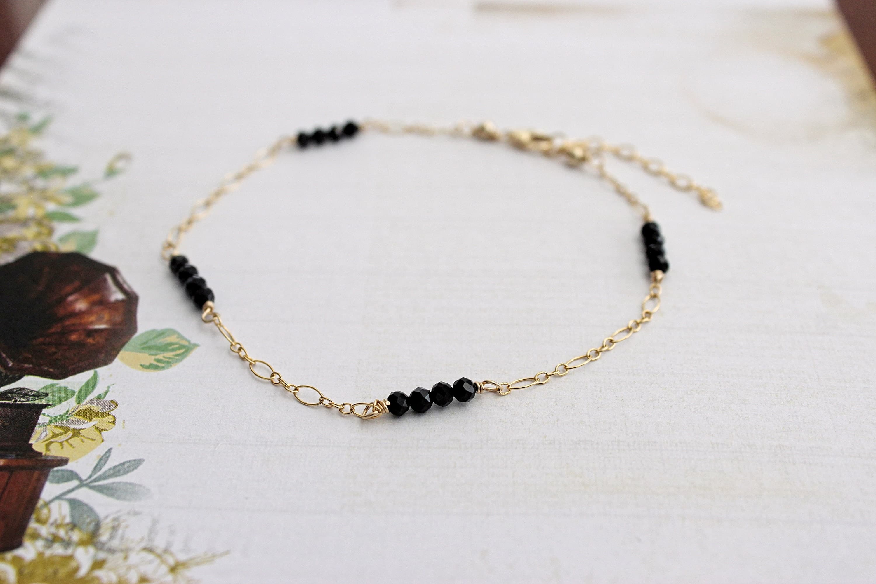 Black Spinel 14k Gold-Filled 9-inch Ankle Bracelet with 1.5-inch Extension Chain - image 4