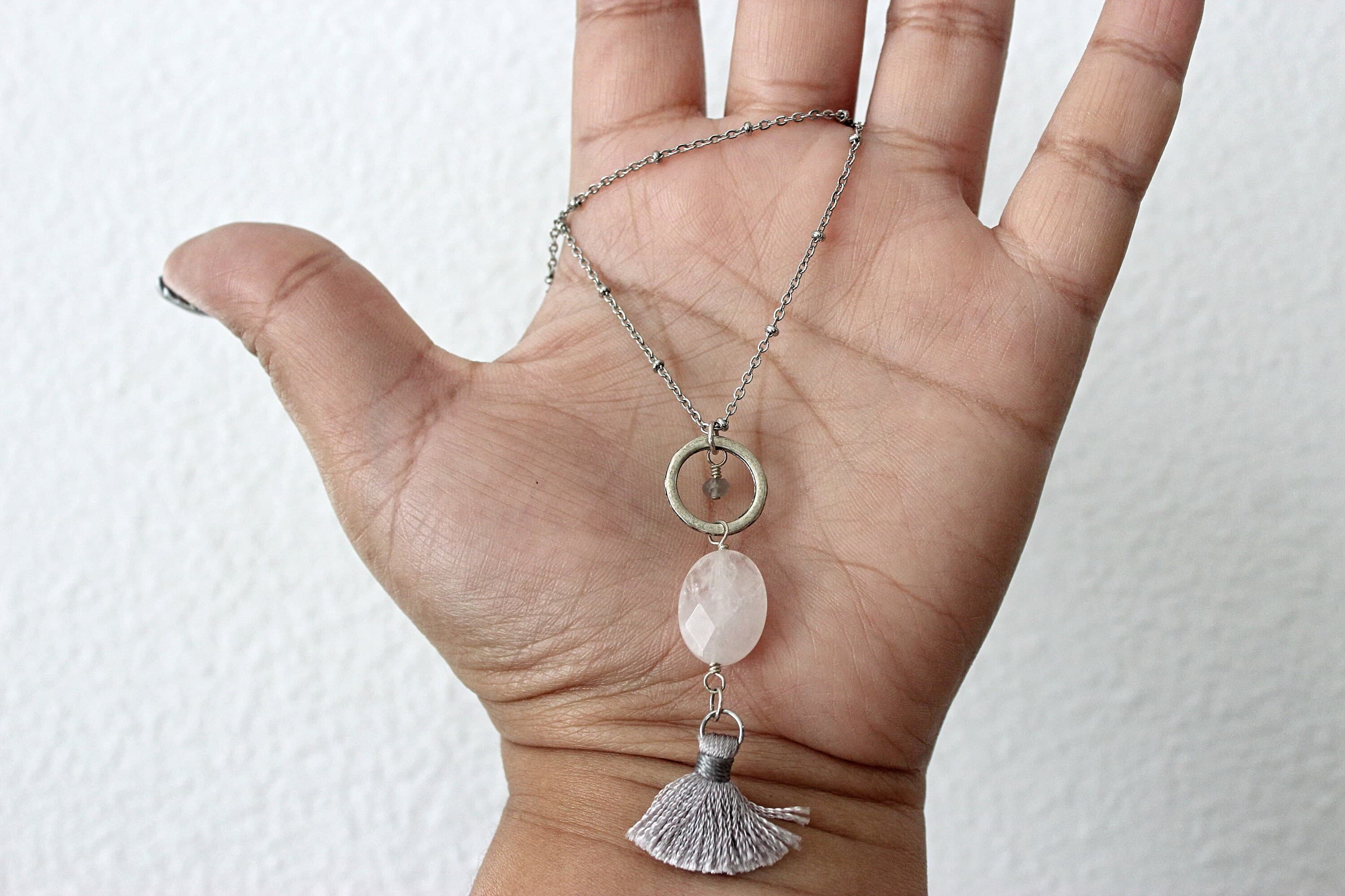 Rose Quartz Tassel Necklace - image 3