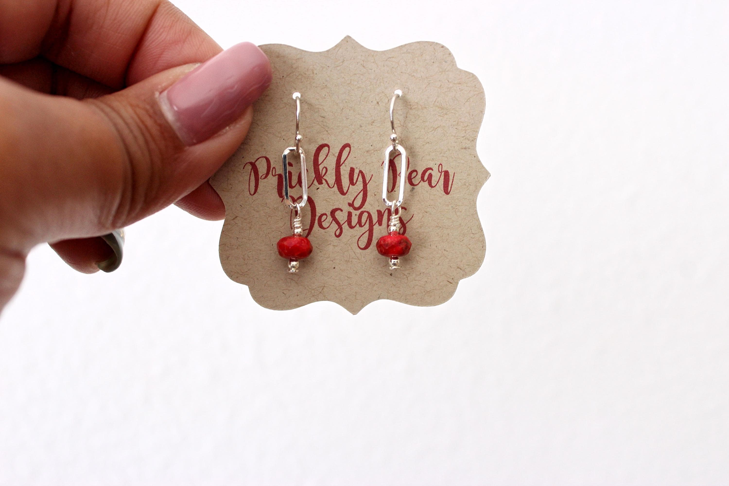 Faceted Red Coral Sterling Silver Paperclip Earrings - image 3