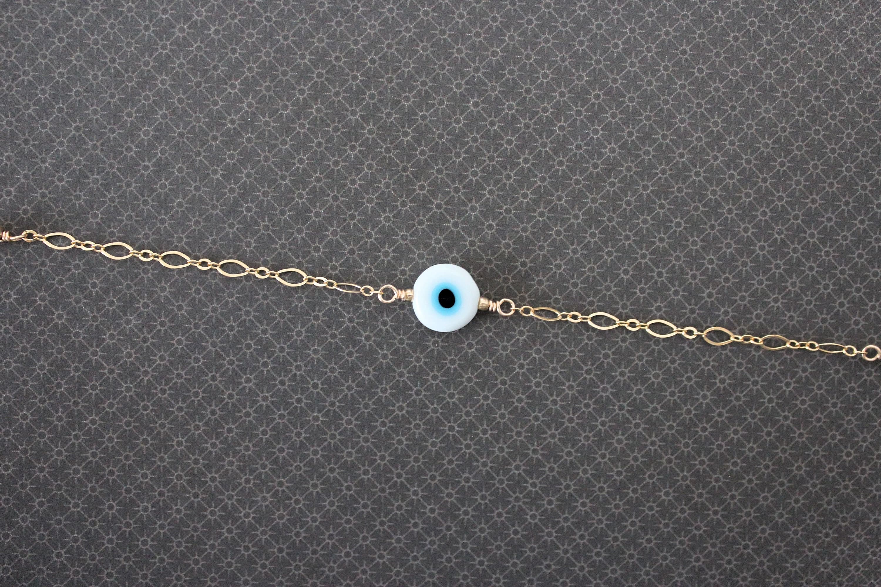 Child-Size White Evil Eye 6" 14k Gold-Filled Bracelet - image 3