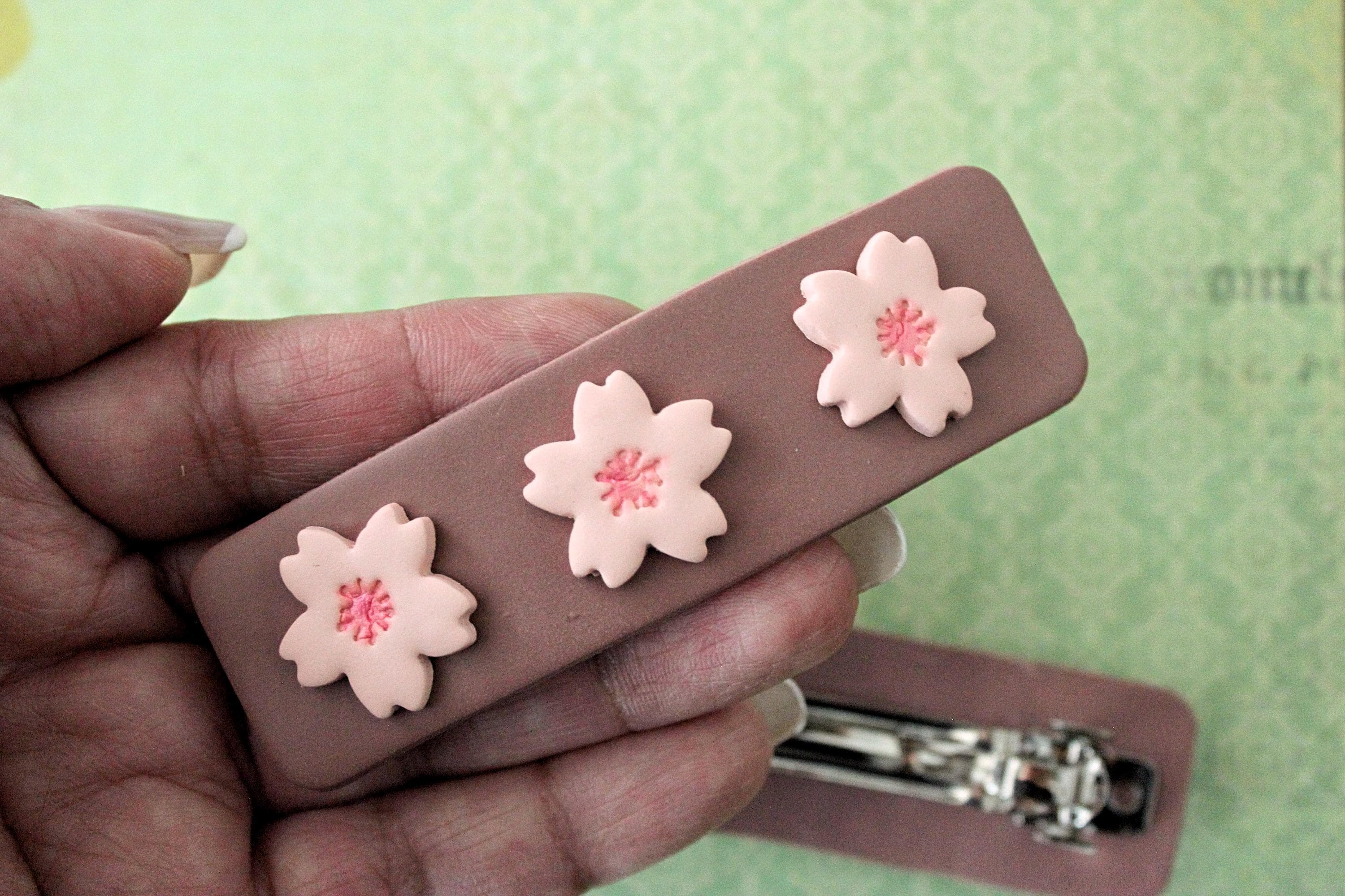 Cherry Blossom Polymer Clay French Hair Barrette - image 5