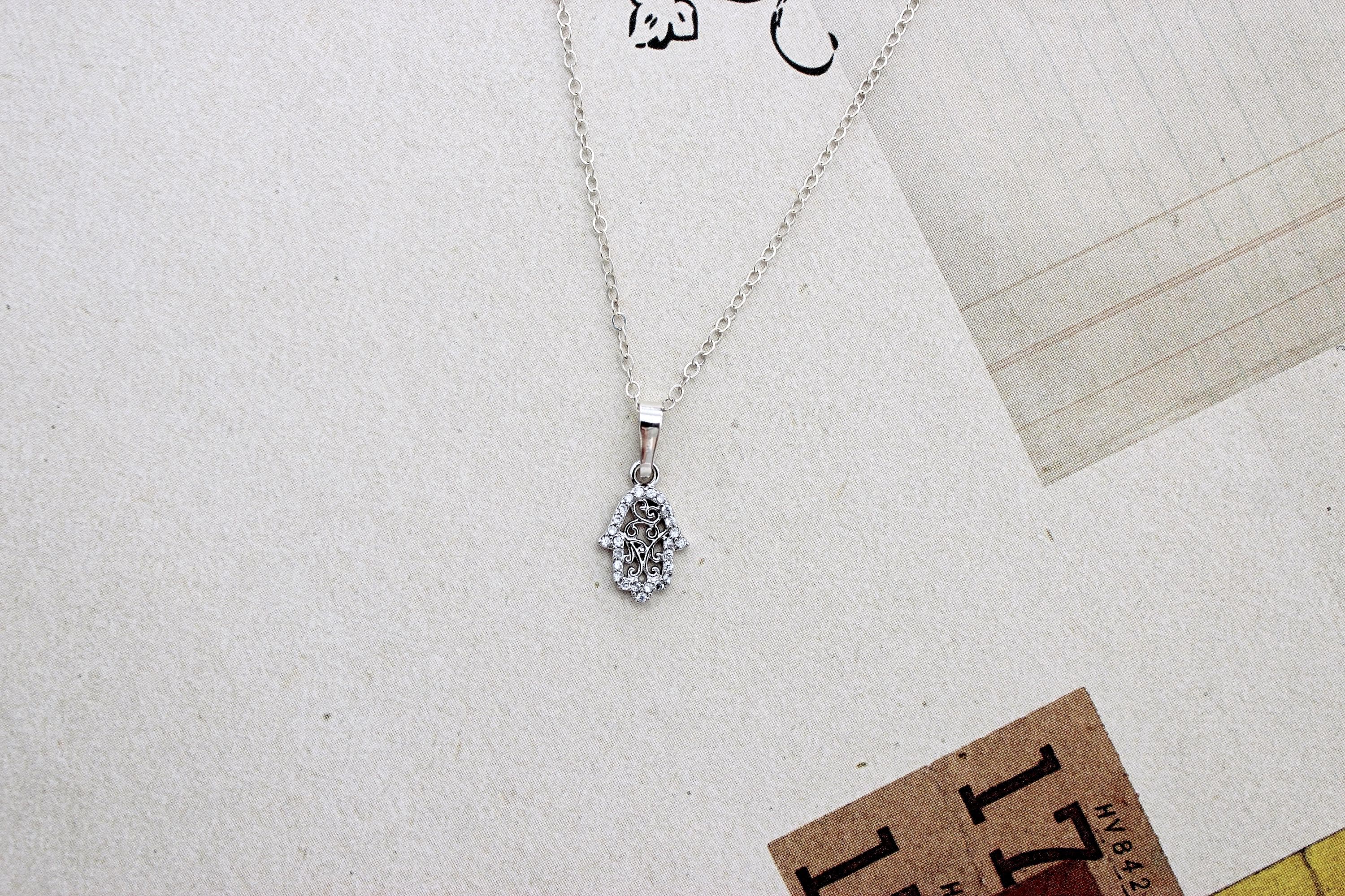 Filigree Hamsa (Hand of Fatima) 16" Sterling Silver Necklace - image 3