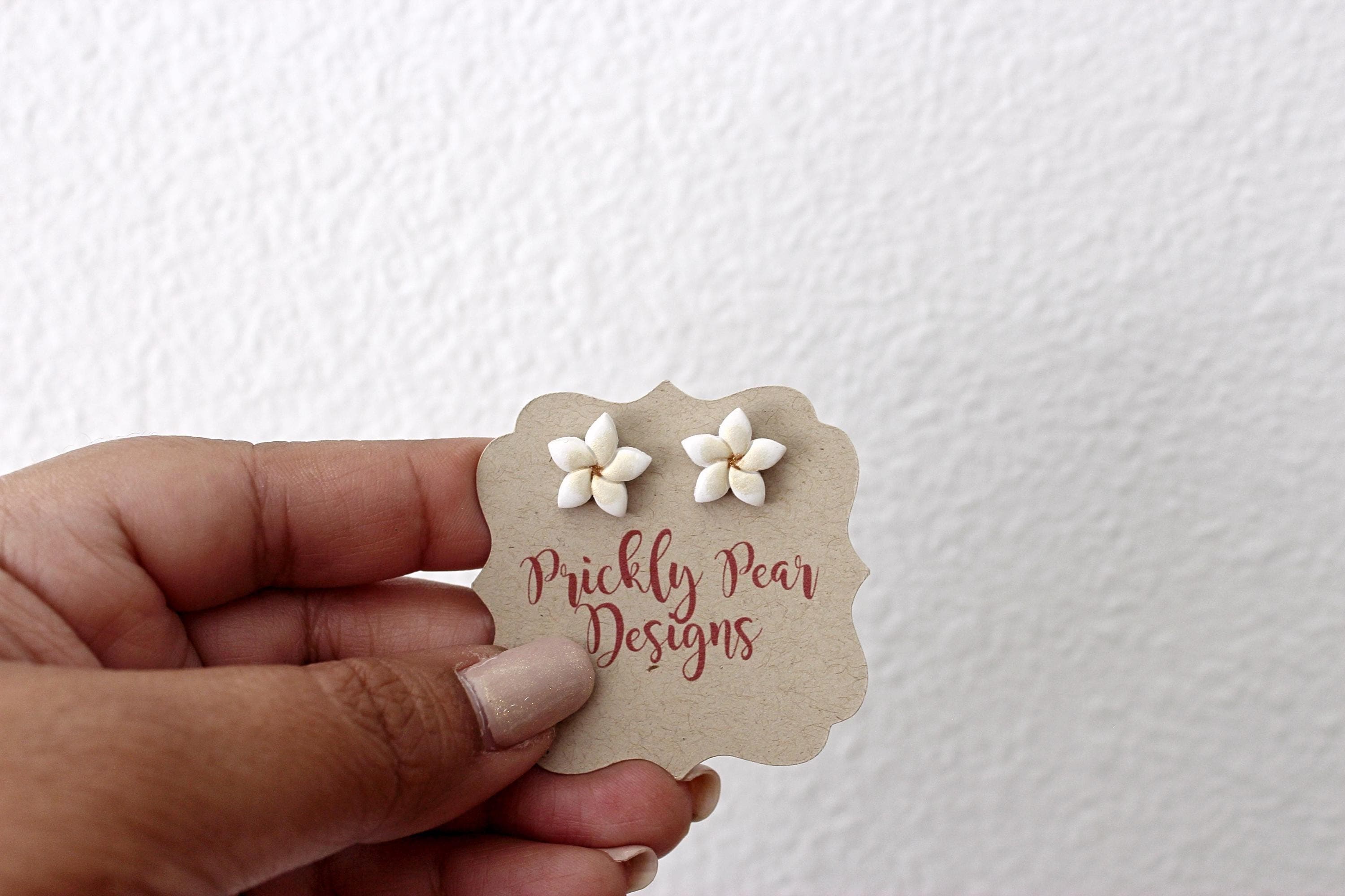 White Plumeria Flower Polymer Clay Stainless Steel Stud Earrings - image 3