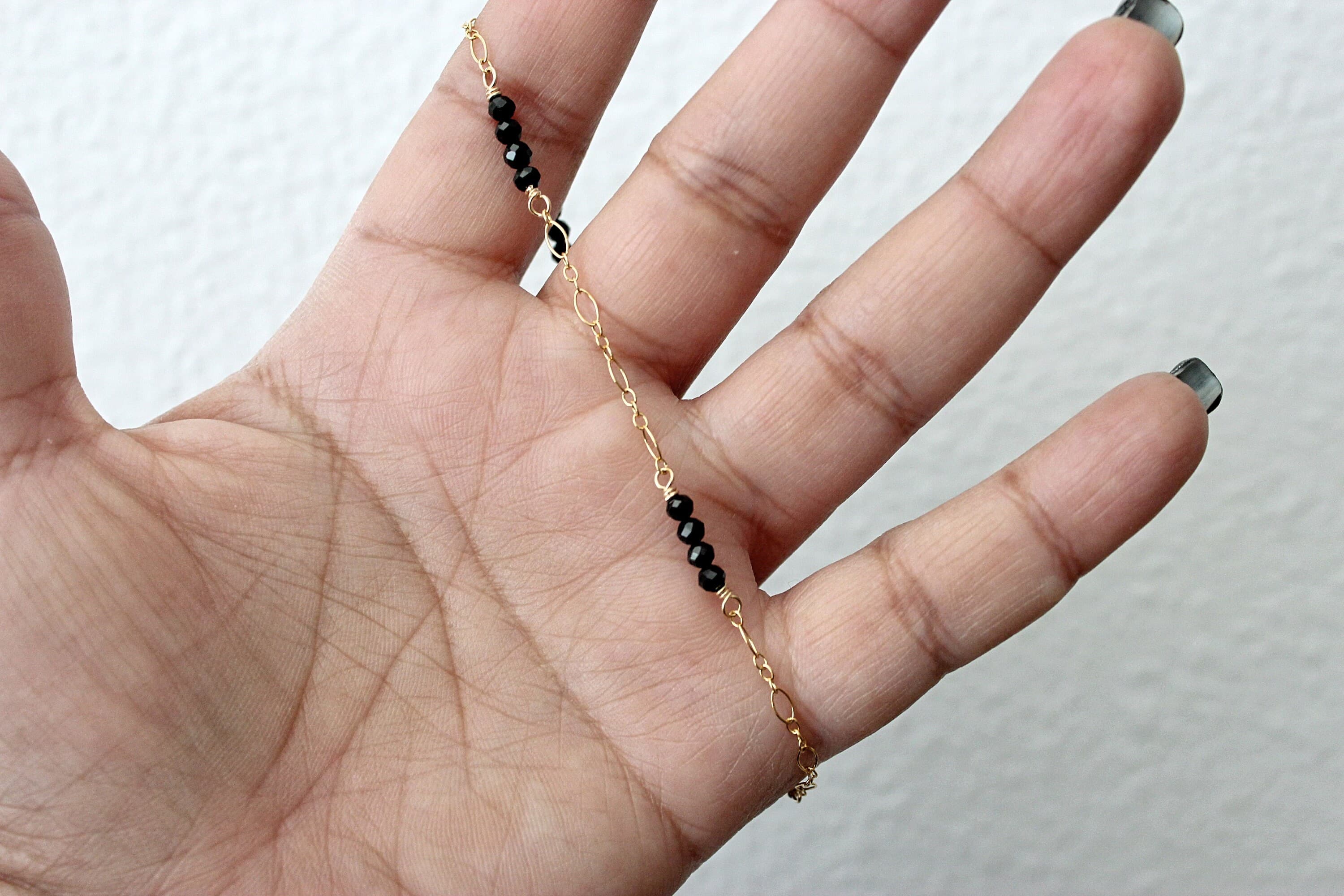 Black Spinel 14k Gold-Filled 9-inch Ankle Bracelet with 1.5-inch Extension Chain - image 3