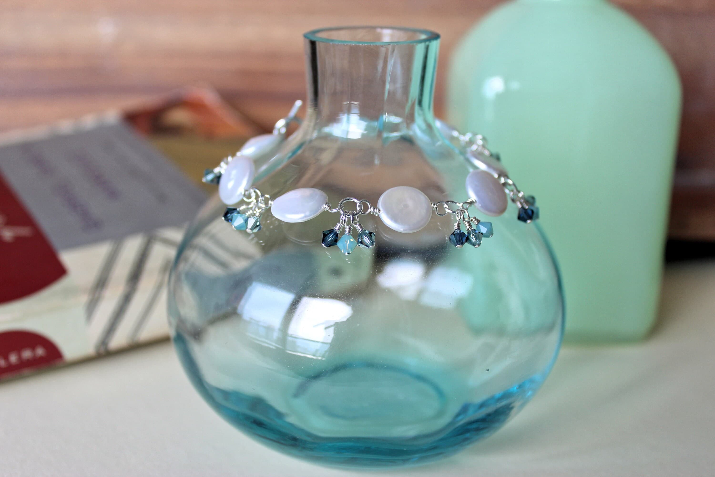 Freshwater Pearl & Swarovski Crystal Sterling Silver Ocean Bracelet - image 3