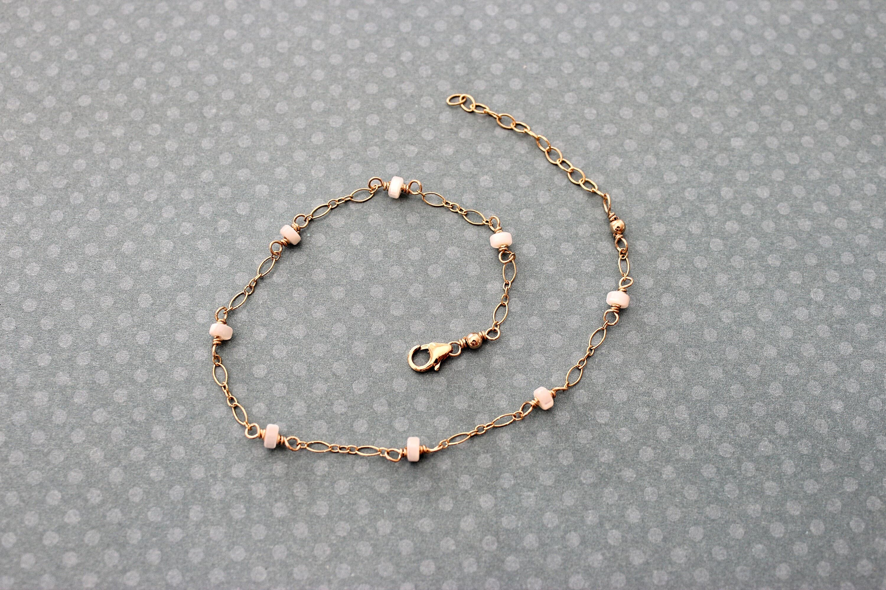 White Mother-of-Pearl Rondelle 14k Gold-Filled 9-inch Ankle Bracelet with 1.5-inch Extension Chain - image 5