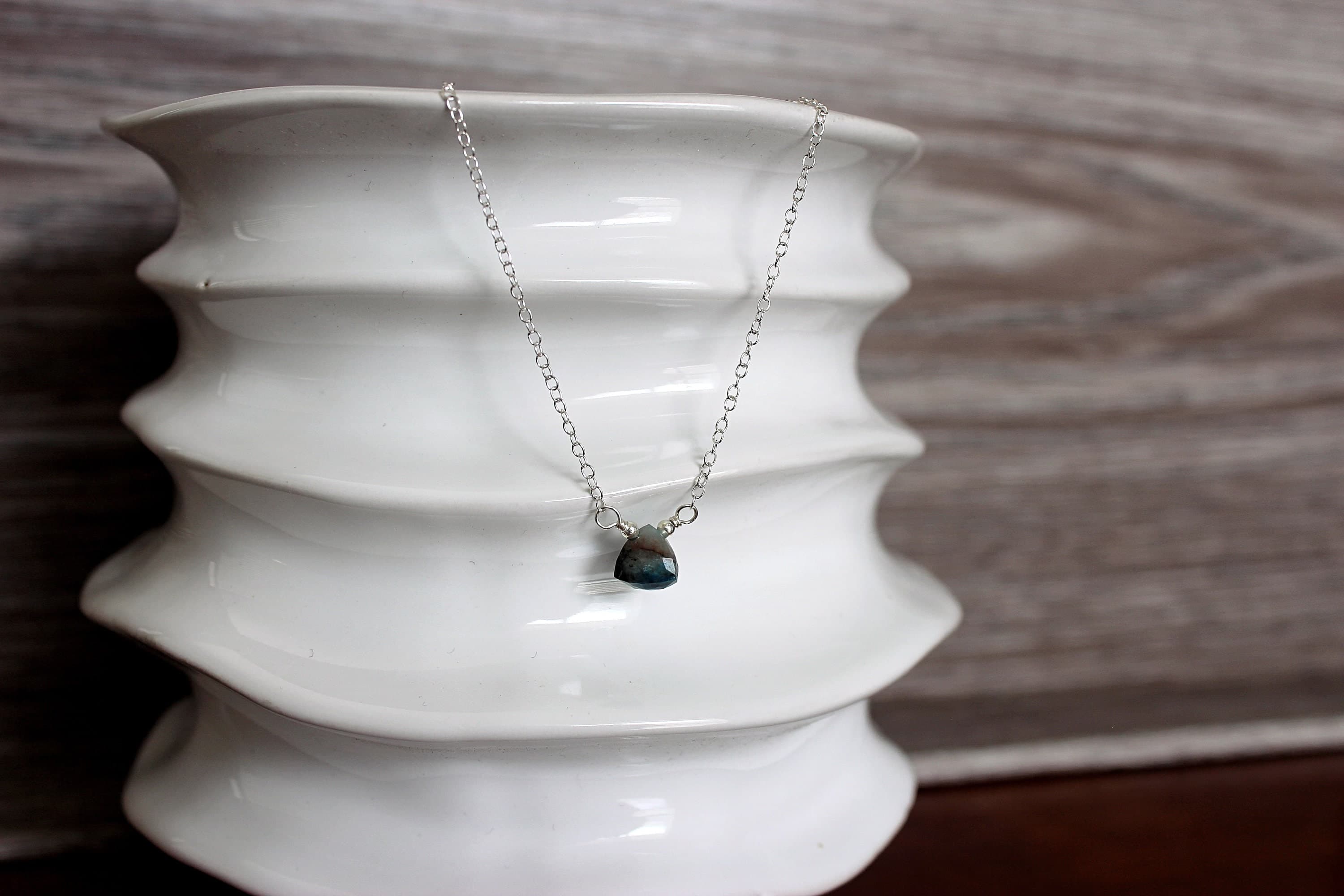 Faceted Chrysocolla Pyramid 16" Sterling Silver Necklace