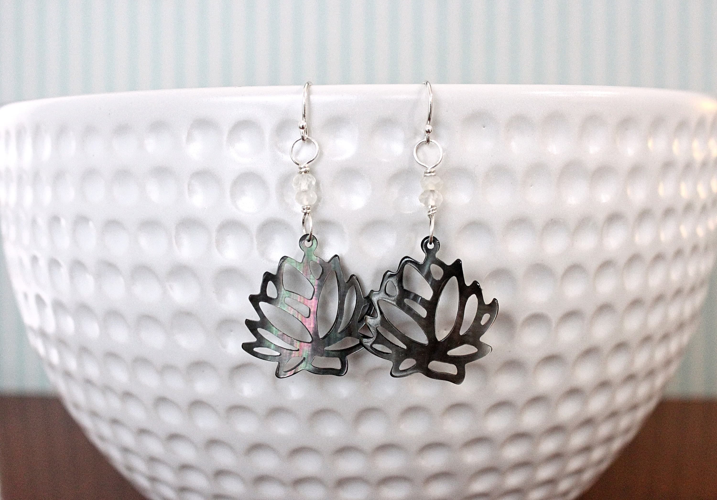 Lotus Mother-of-Pearl & Moonstone Sterling Silver Earrings