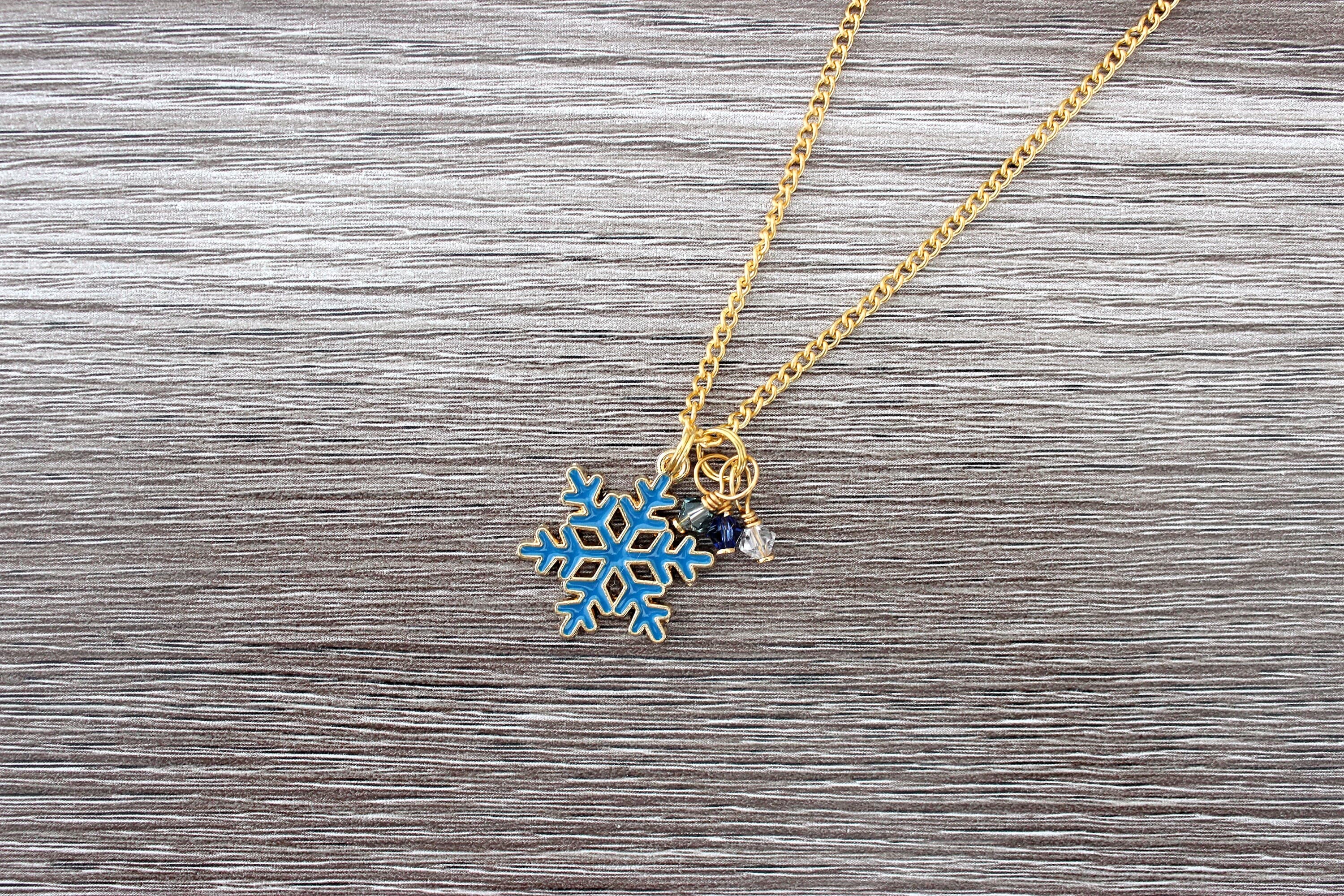 Enamel Bright Blue Snowflake & Swarovski Crystal 18" Gold-Plated Necklace